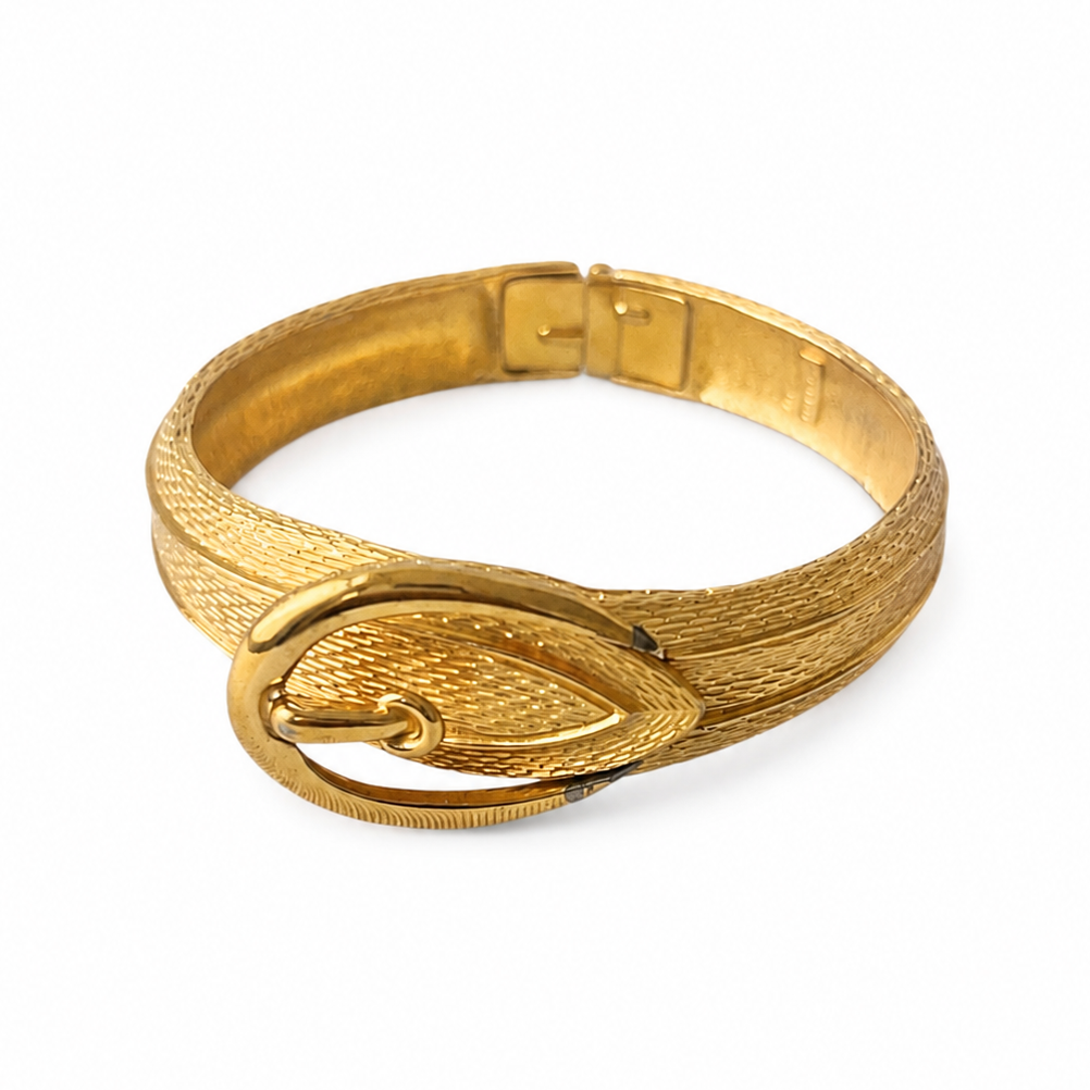 Vintage Avon Gold Tone Belt Clamper Cuff Bracelet