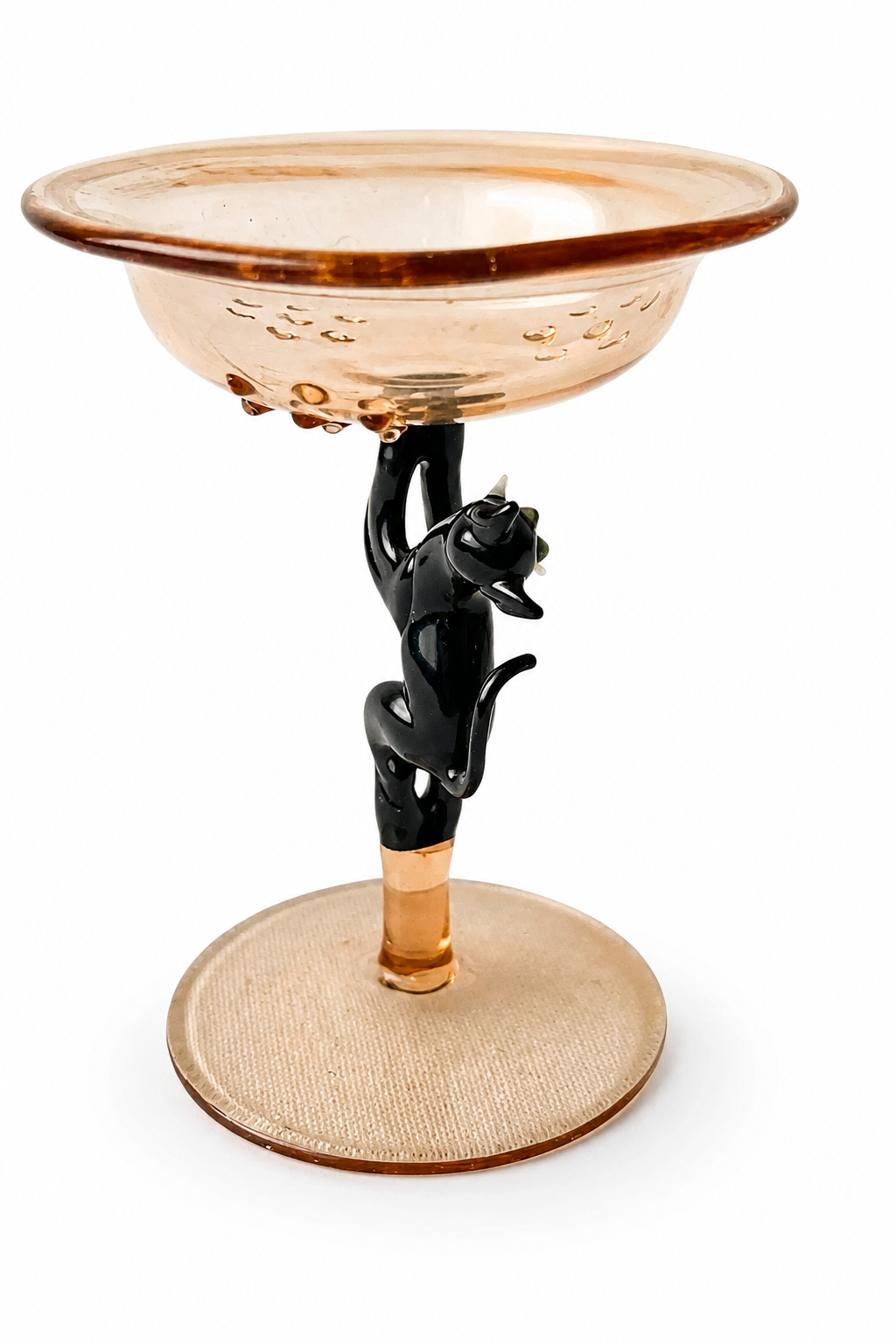 Lauscha Glass Goblet, Early 20th Century Cat Stem German Art Glass Chalice