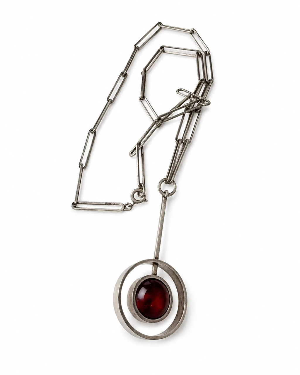 Vintage Niels Erik From Amber Sterling Silver Pendant Necklace Danish Modernist