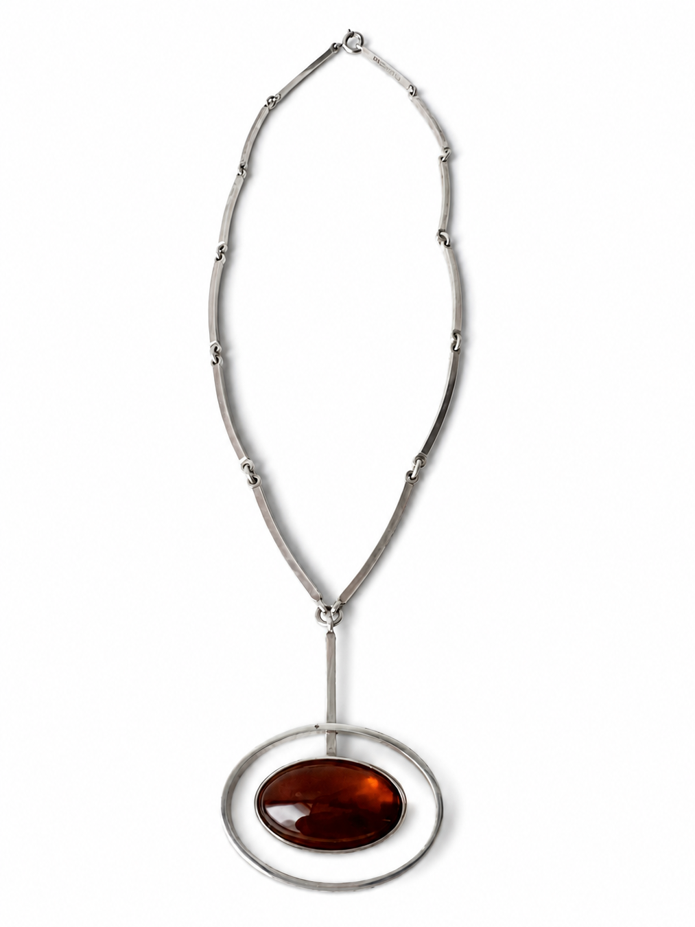 Niels Erik From Denmark Sterling Silver Amber Modernist Scndinavian Pendant Necklace