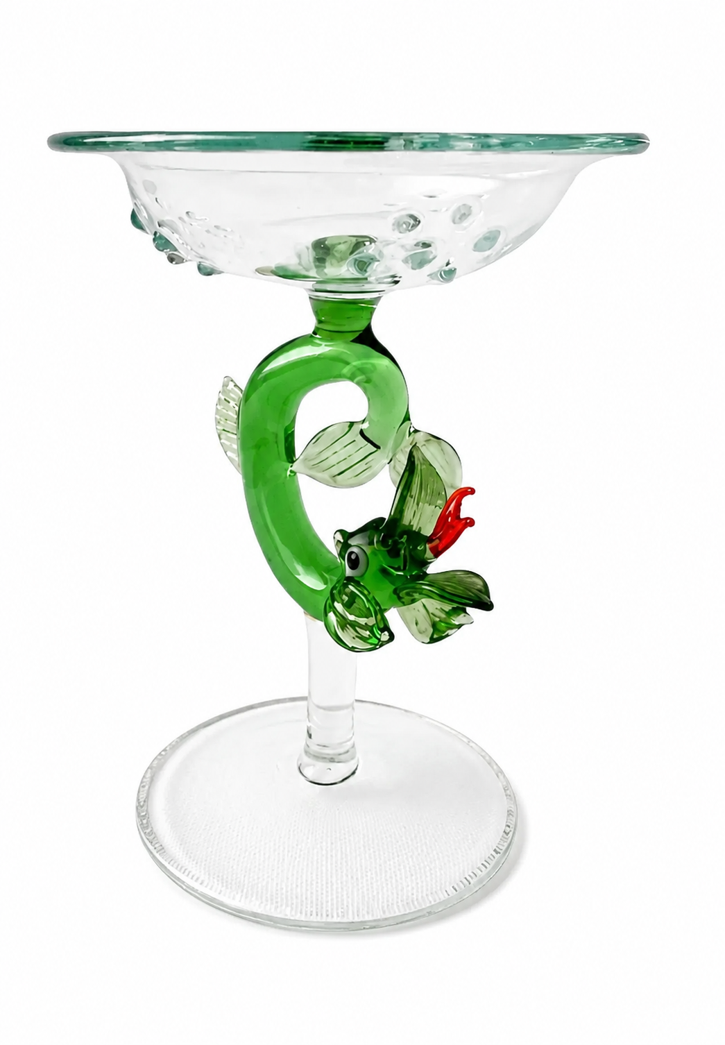 Lauscha Glass Goblet, Early 20th Century Sea Dragon Stem Art Glass Chalice