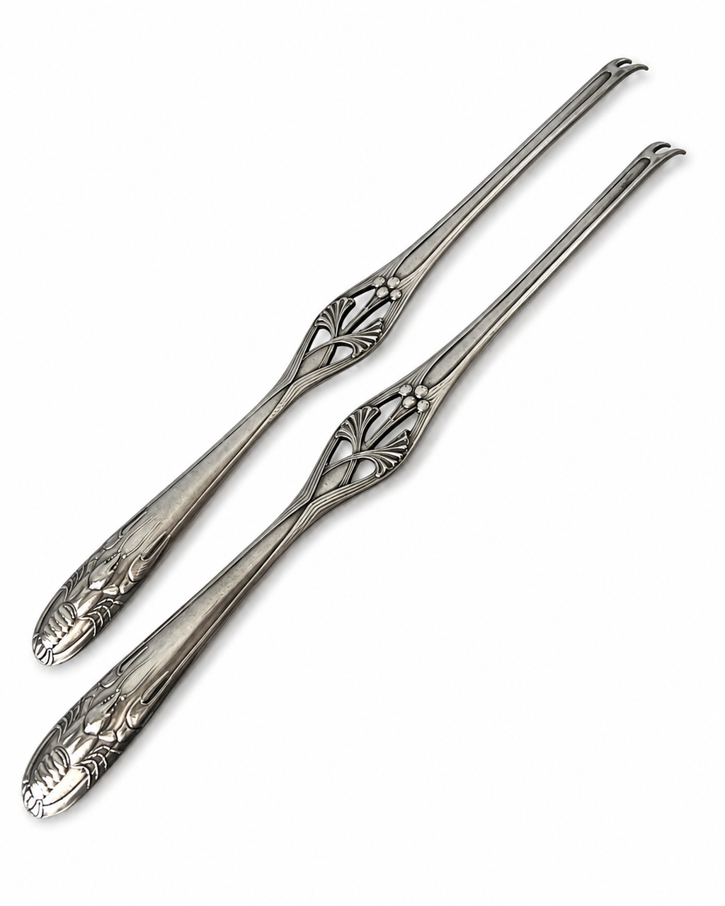 Antique WMF Silver Plated Lobster Picks Pair, Art Nouveau Jugendstil Seafood Forks c1900
