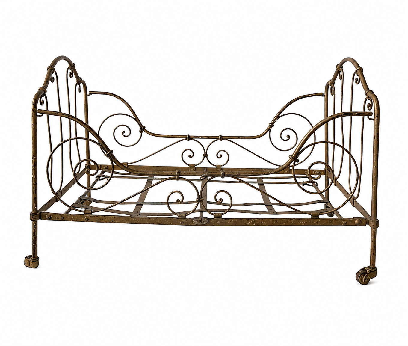 Antique Metal Doll Bed on Castors, 60 cm, Disassemblable
