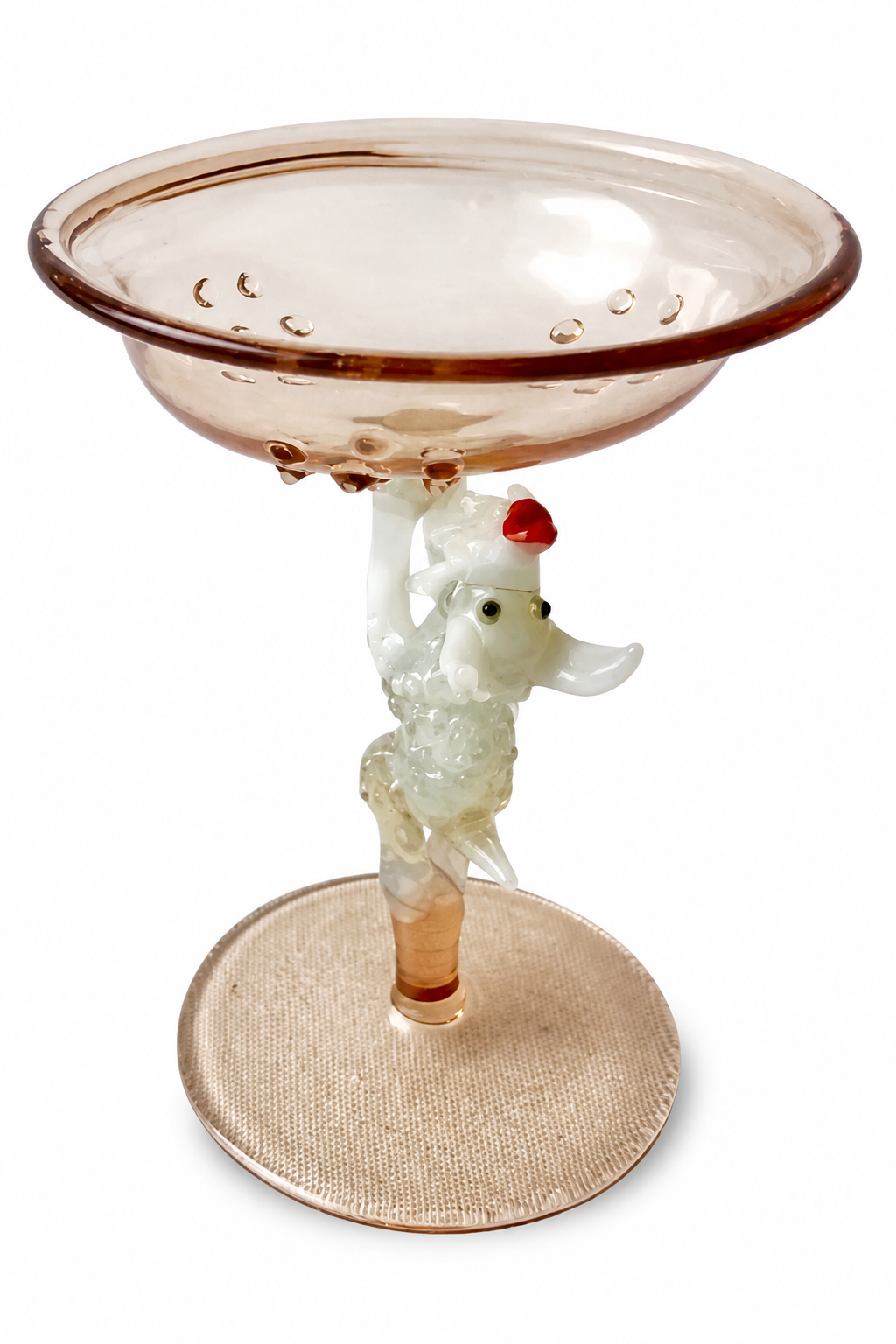 Lauscha Glass Goblet, Early 20th Century White Dog Stem German Art Glass Chalice