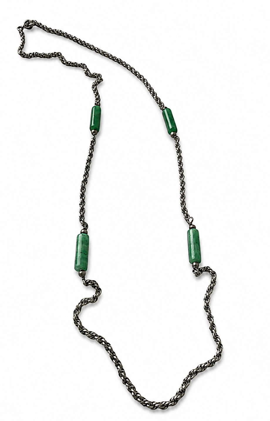 Vintage 835 Silver & Green Jade Necklace