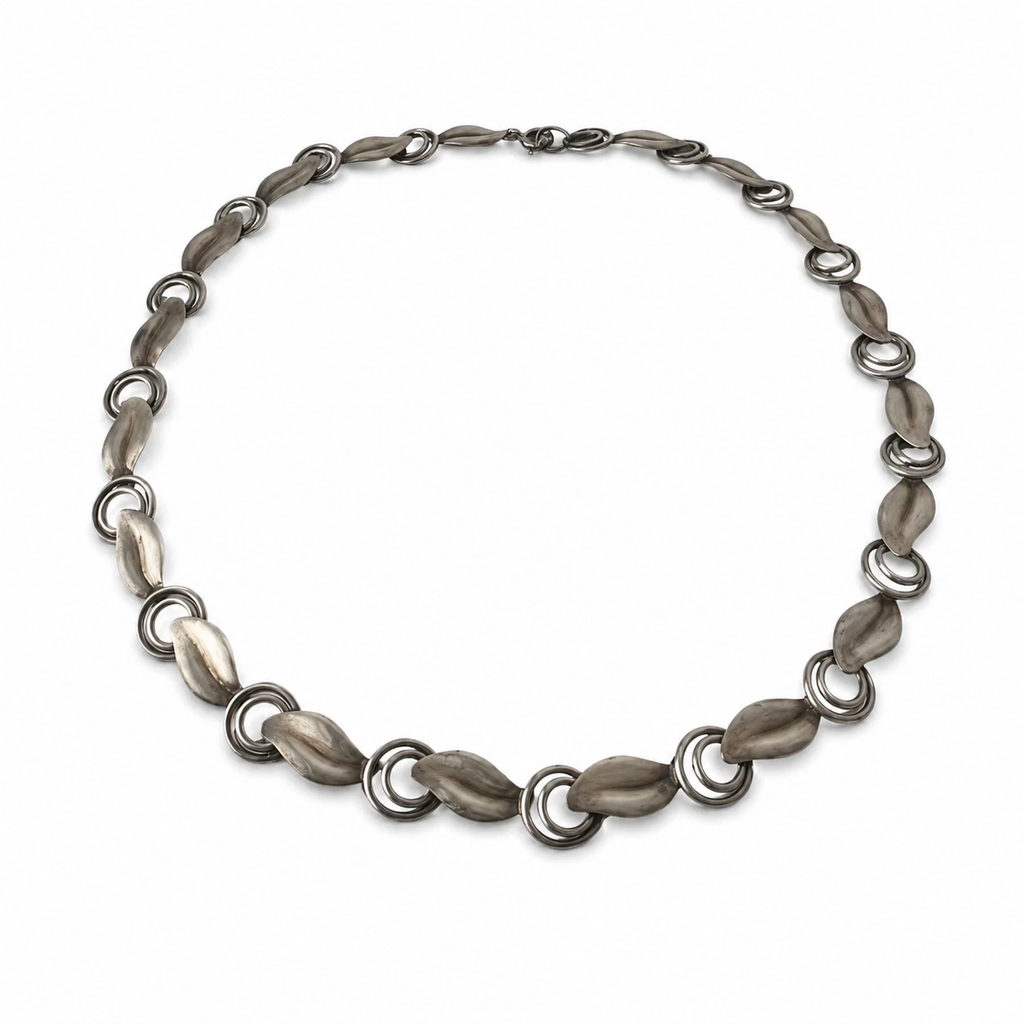 Vintage TEKA 835 Silver Choker Necklace, 1950s Theodor Klotz Leaf Link Necklace