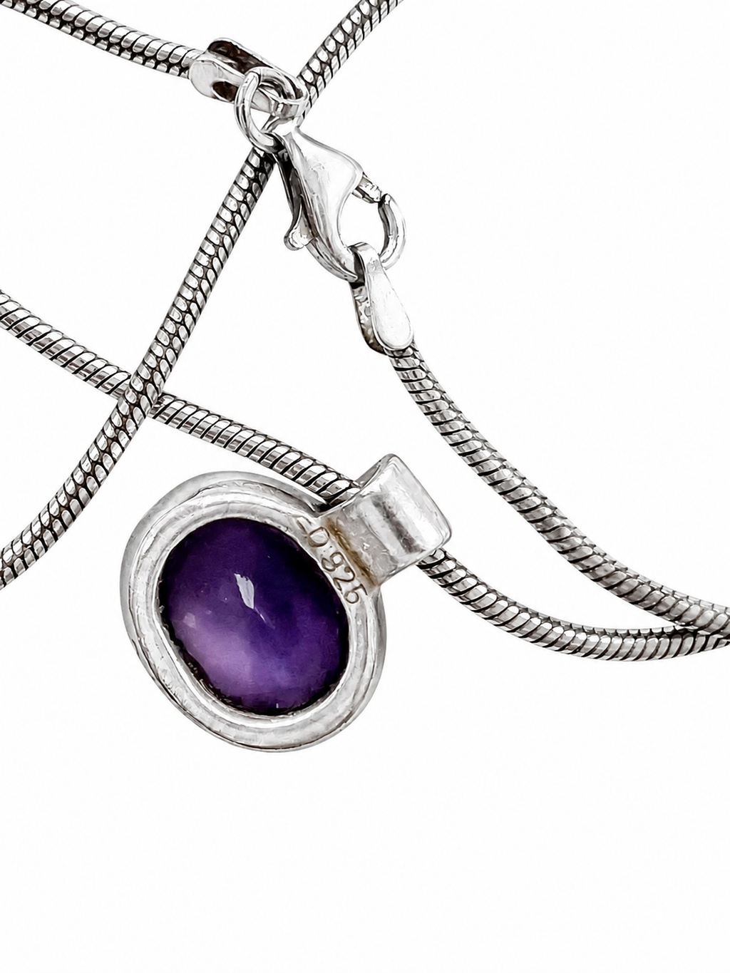 Sterling Silver Amethyst Pendant Necklace, 925 Snake Chain, Purple Gemstone Pendant