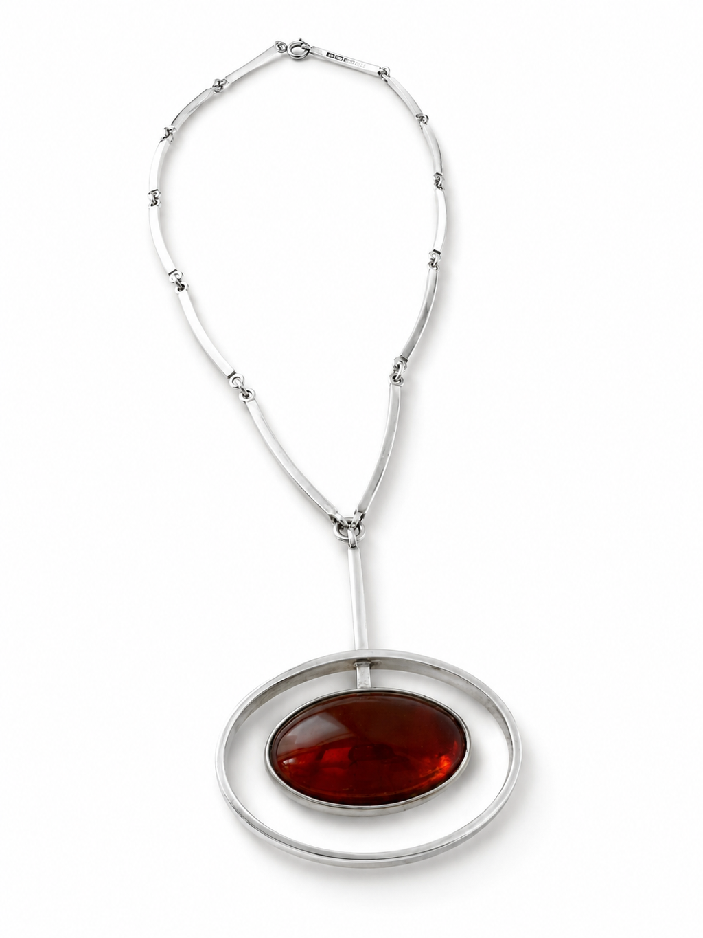 Niels Erik From Denmark Sterling Silver Amber Modernist Scndinavian Pendant Necklace
