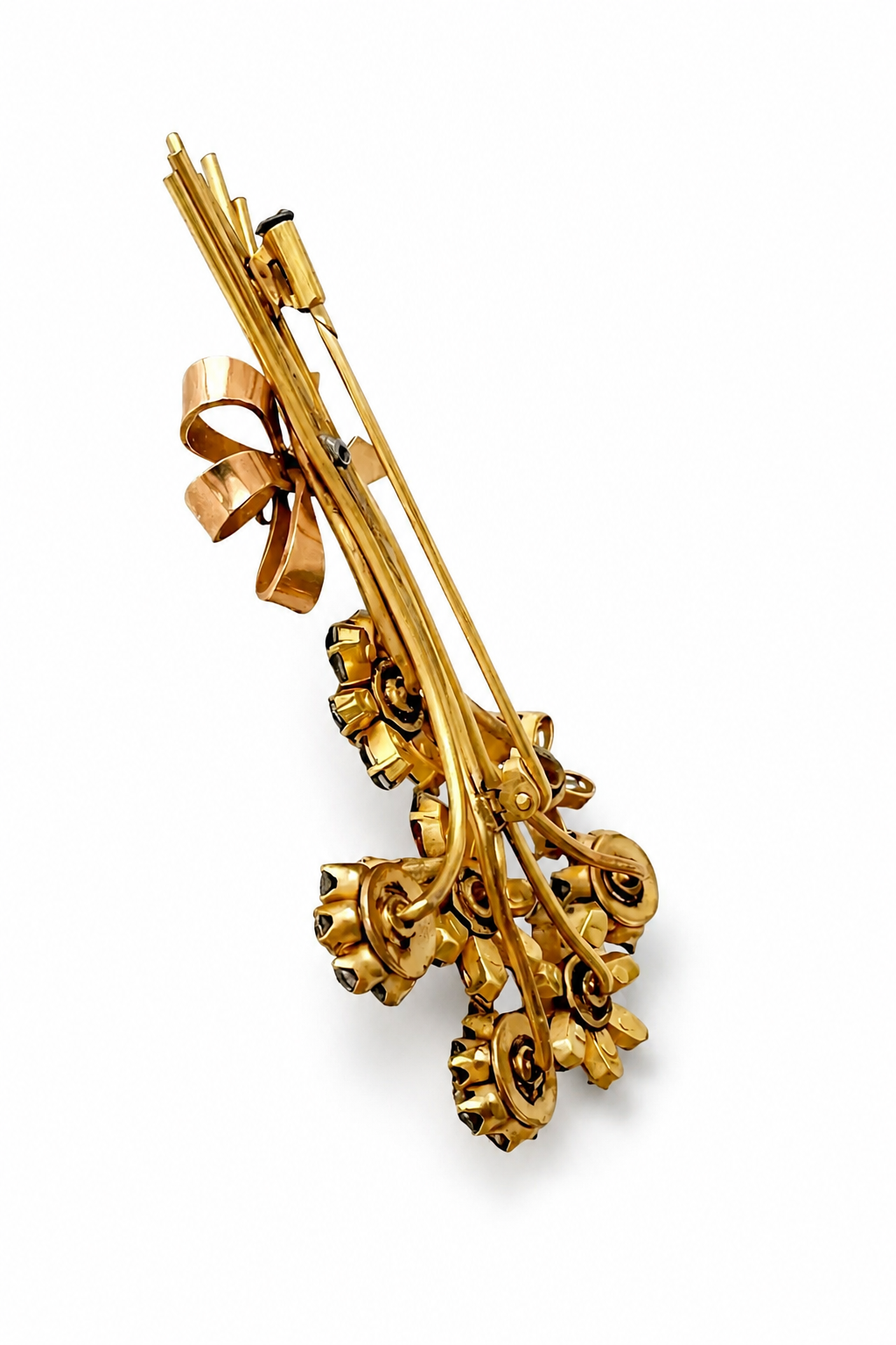 Art Deco Vintage Rhinestone Brooch – Floral Bouquet Pin with Trombone Clasp
