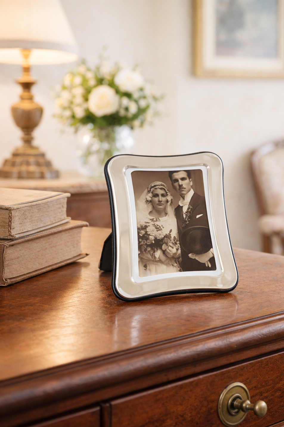 Vintage Silver Plated Photo Frame, Curved Modernist Frame