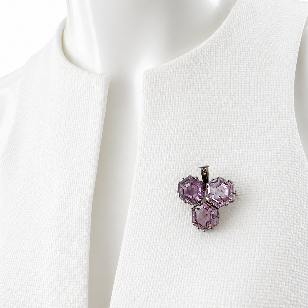 Antique Victorian Silver Amethyst Glass & Seed Pearl Brooch, c.1880–1900