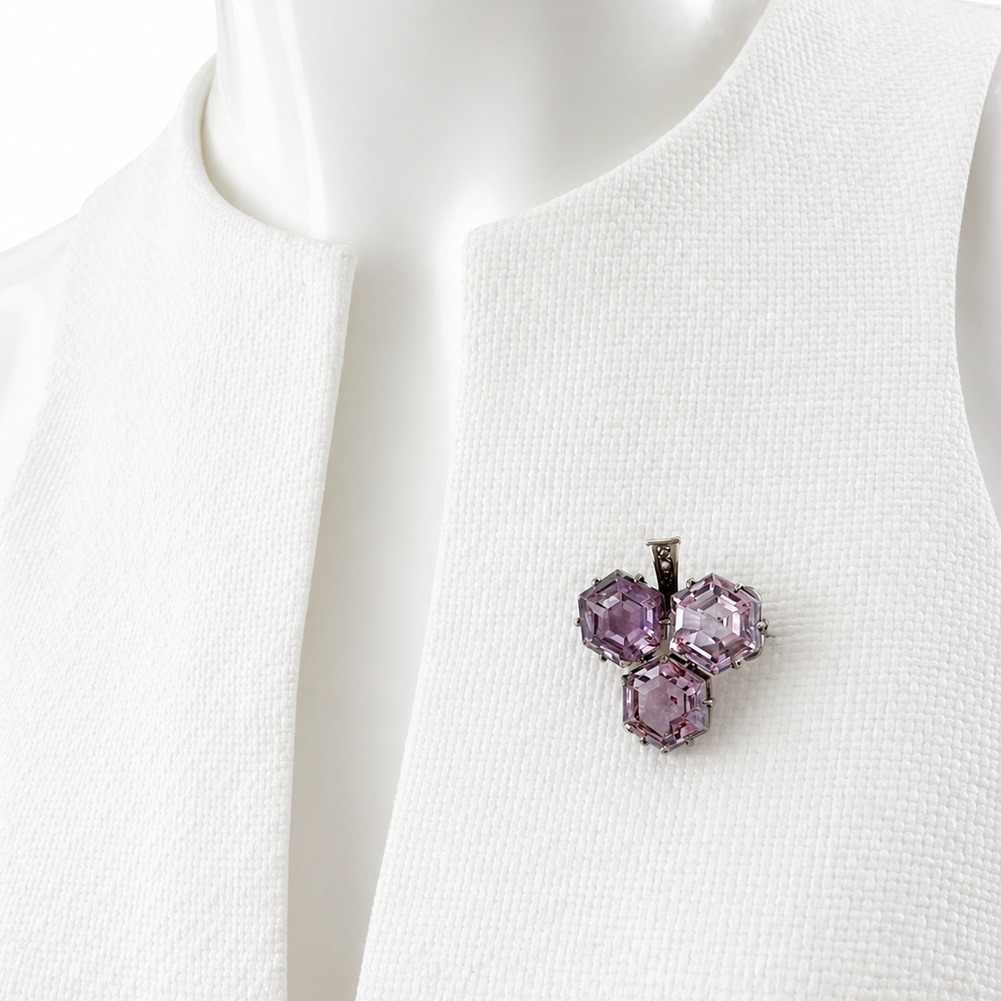 Antique Victorian Silver Amethyst Glass & Seed Pearl Brooch, c.1880–1900