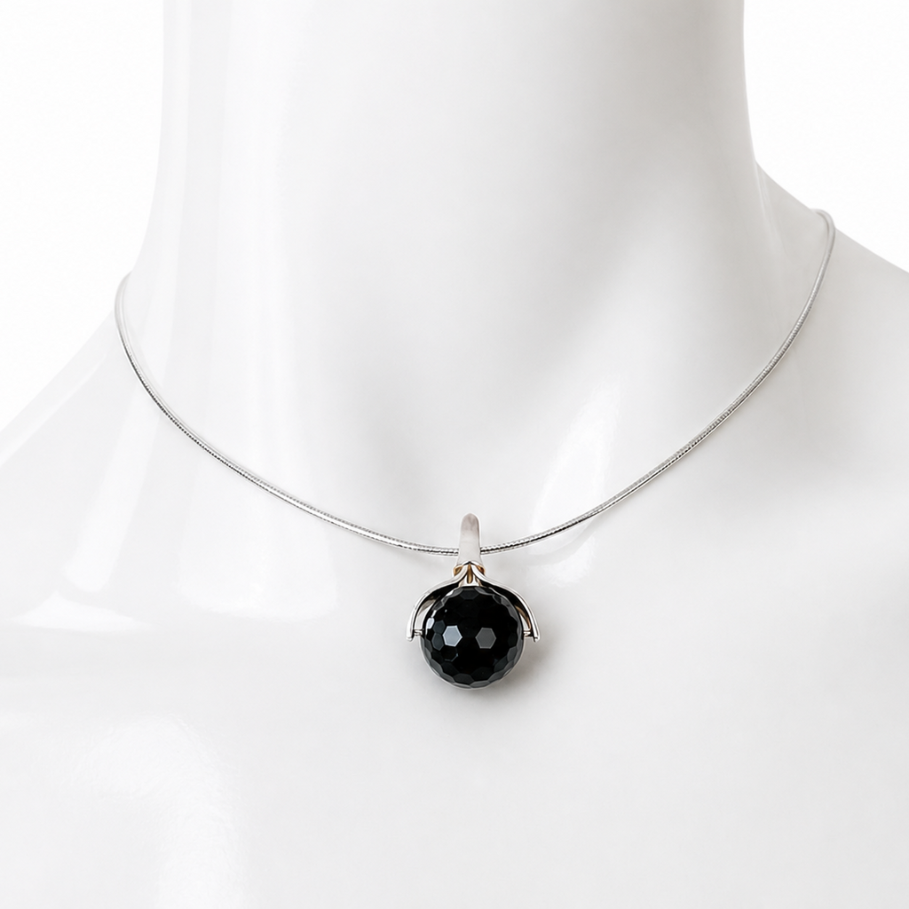 Vintage Sterling Silver 925 Black Onyx Pendant Necklace