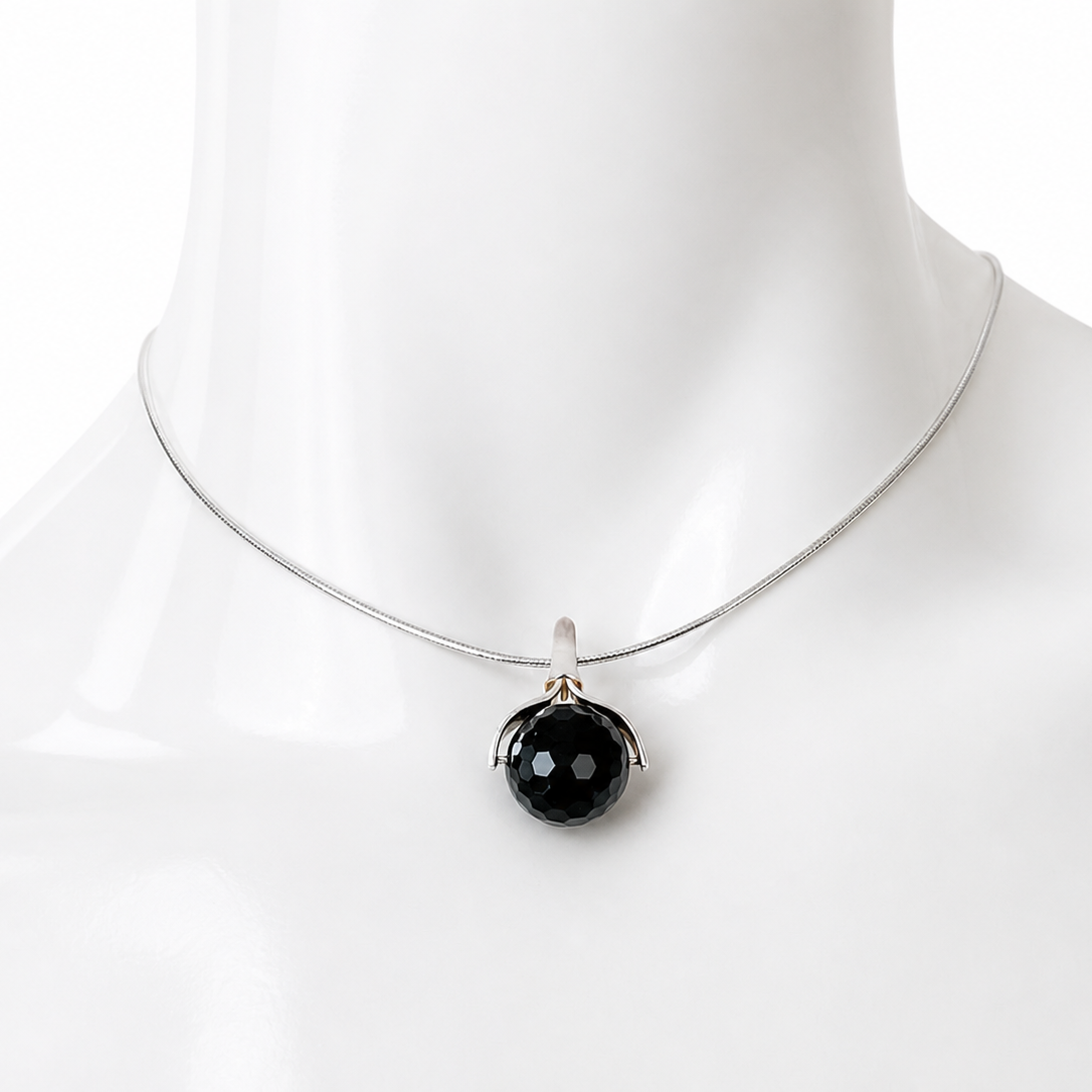 Vintage Sterling Silver 925 Black Onyx Pendant Necklace