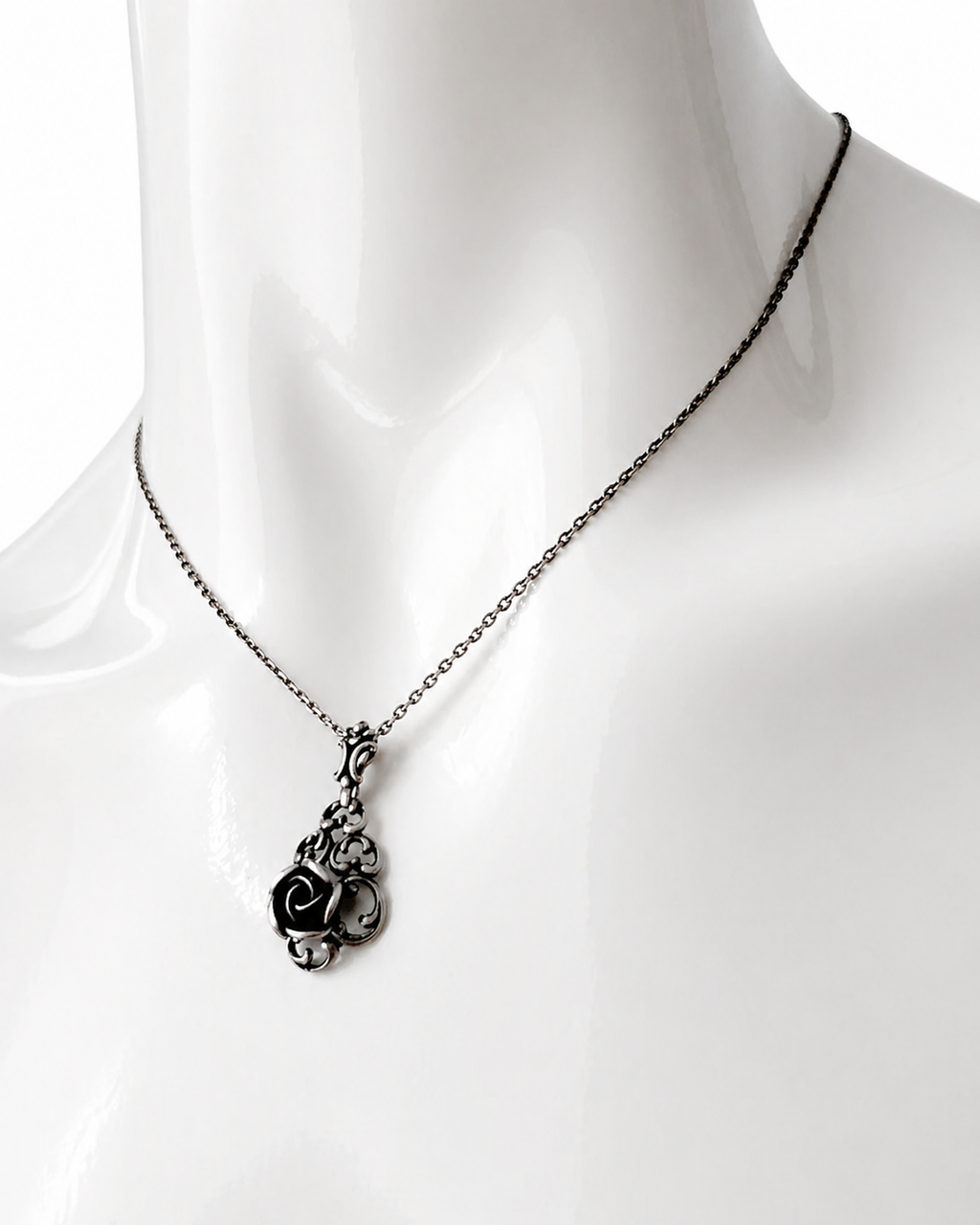 Vintage TEKA Sterling Silver Rose Pendant Necklace, Theodor Klotz German Floral Necklace