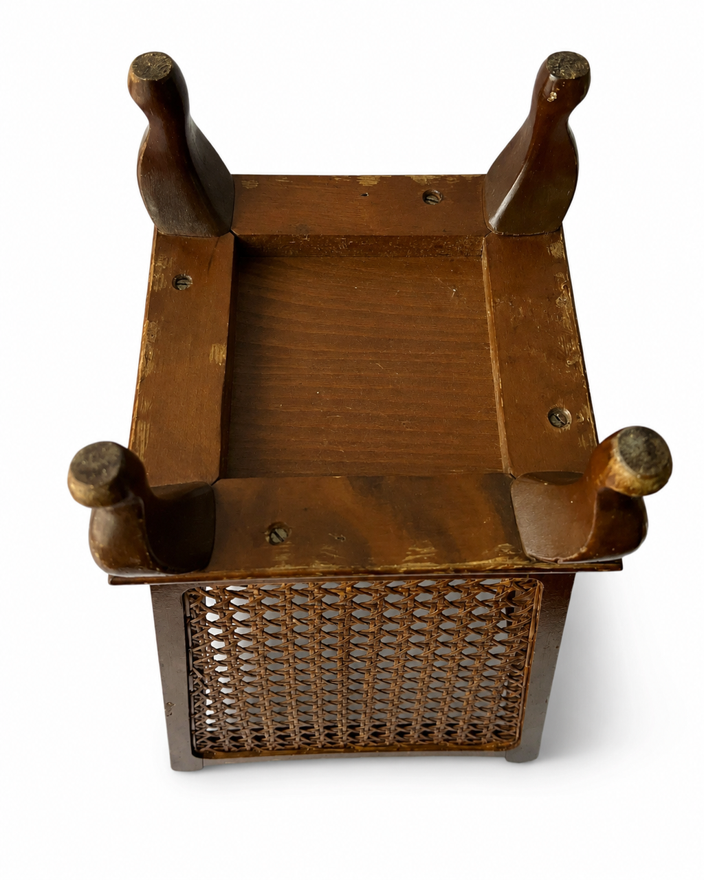 Vintage Vienna Straw Waste Paper Bin, German 1950s Chippendale Leg Wooden Cane Basket