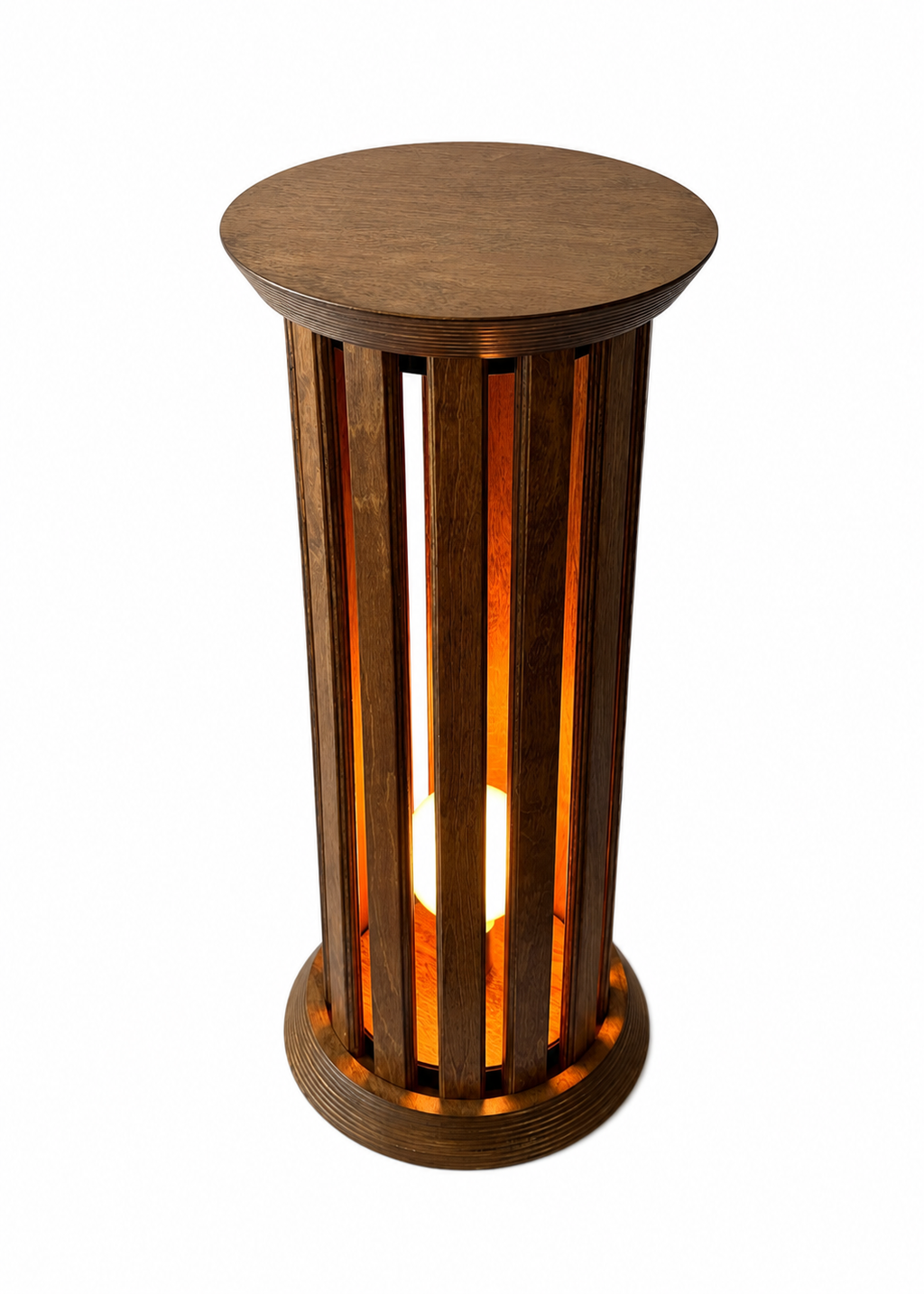Vintage  Wooden Pedestal Floor Lamp, 1970s Slatted Side Table Lamp
