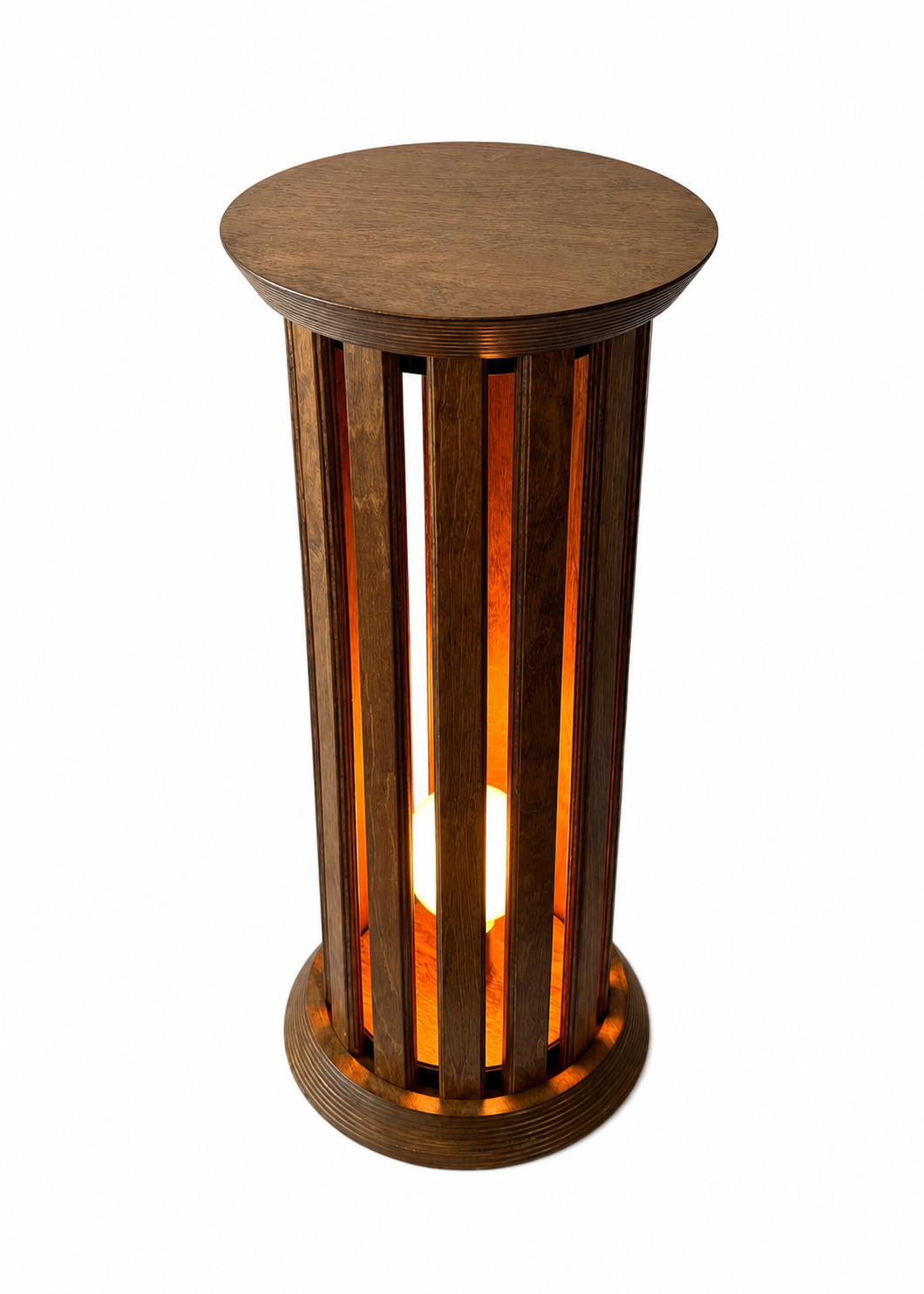 Vintage  Wooden Pedestal Floor Lamp, 1970s Slatted Side Table Lamp