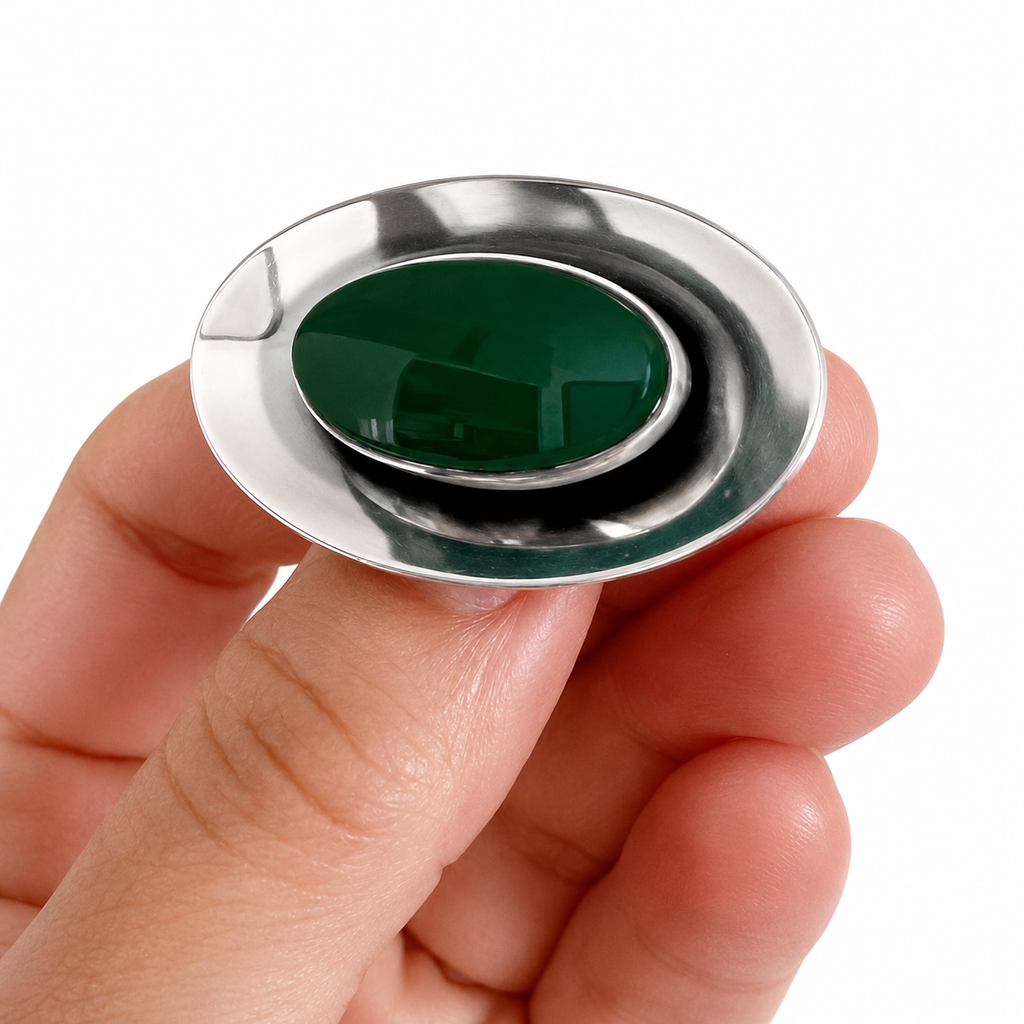 Niels Erik From Chrysoprase Brooch Sterling Silver 925S Danish Scandinavian Modernist Vintage Jewellery