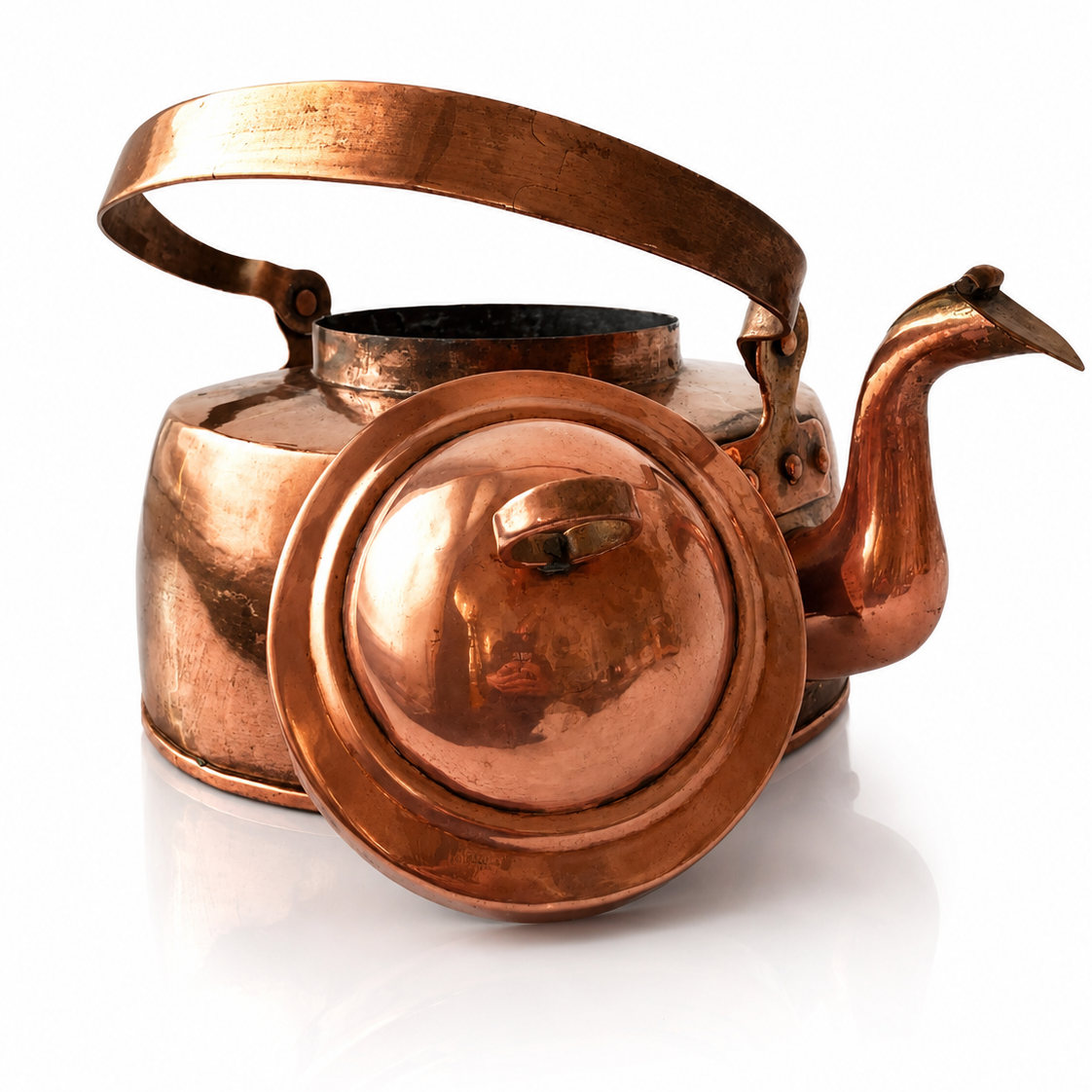 XL Antique Copper Kettle, Hand-Hammered Stove Kettle, Heavy Rustic Copper Tea Pot
