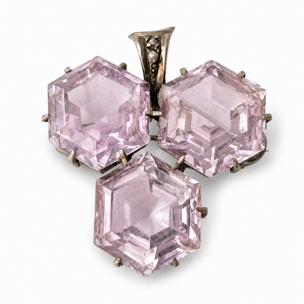Antique Victorian Silver Amethyst Glass & Seed Pearl Brooch, c.1880–1900