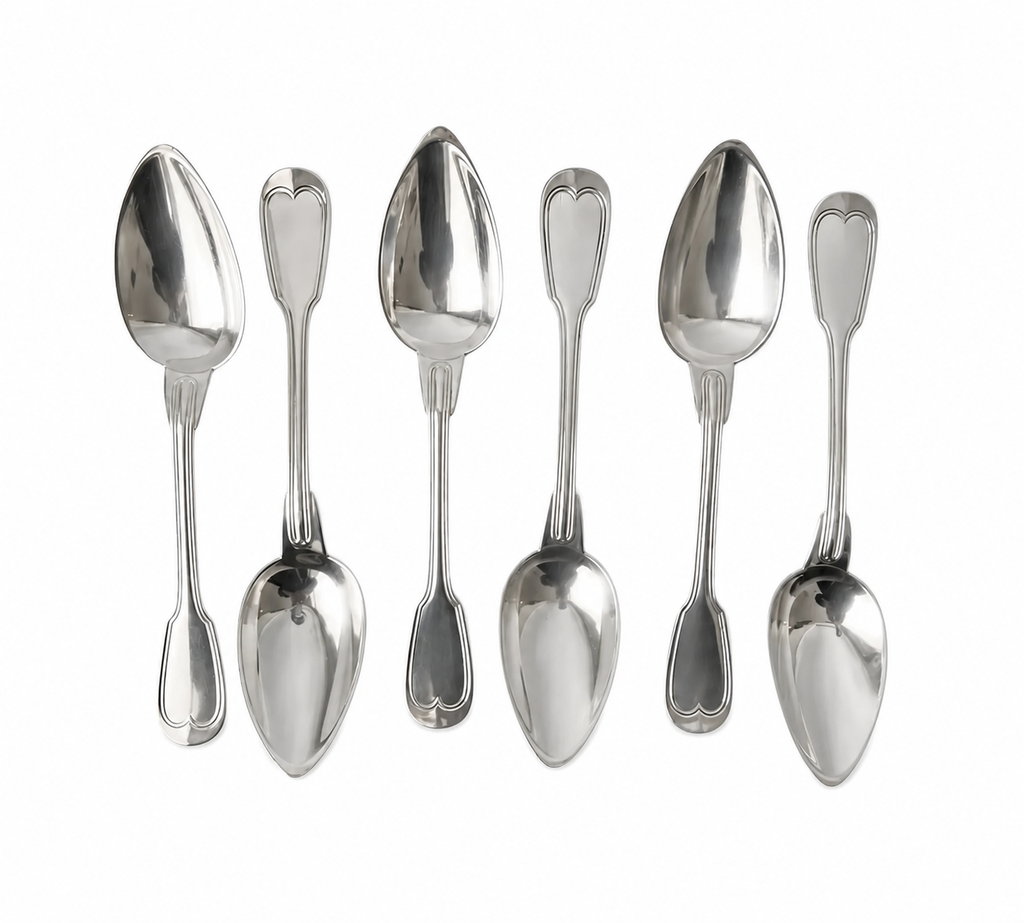 Set of 6 Christofle Silver-Plated Dinner Spoons: Chinon Fiddle Pattern, c.1900 French Elegance