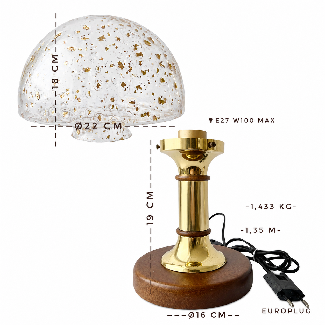Vintage Helena Tynell Style Bubble Glass Table Lamps, Temde Brass Wood Pair