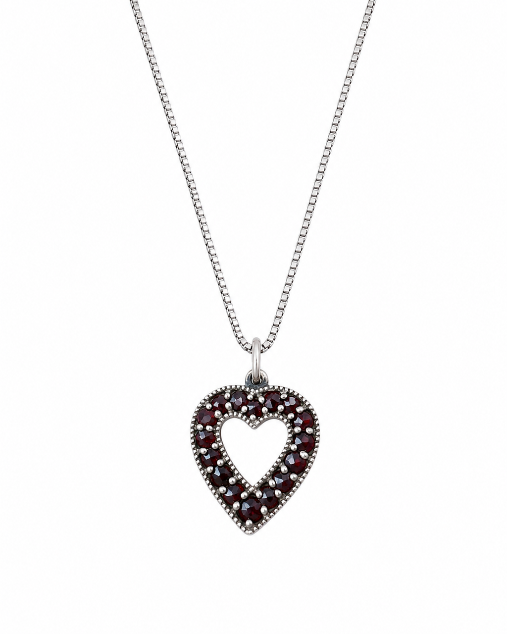Vintage Bohemian Garnet Heart Pendant Necklace Gilt Silver 925 Chain