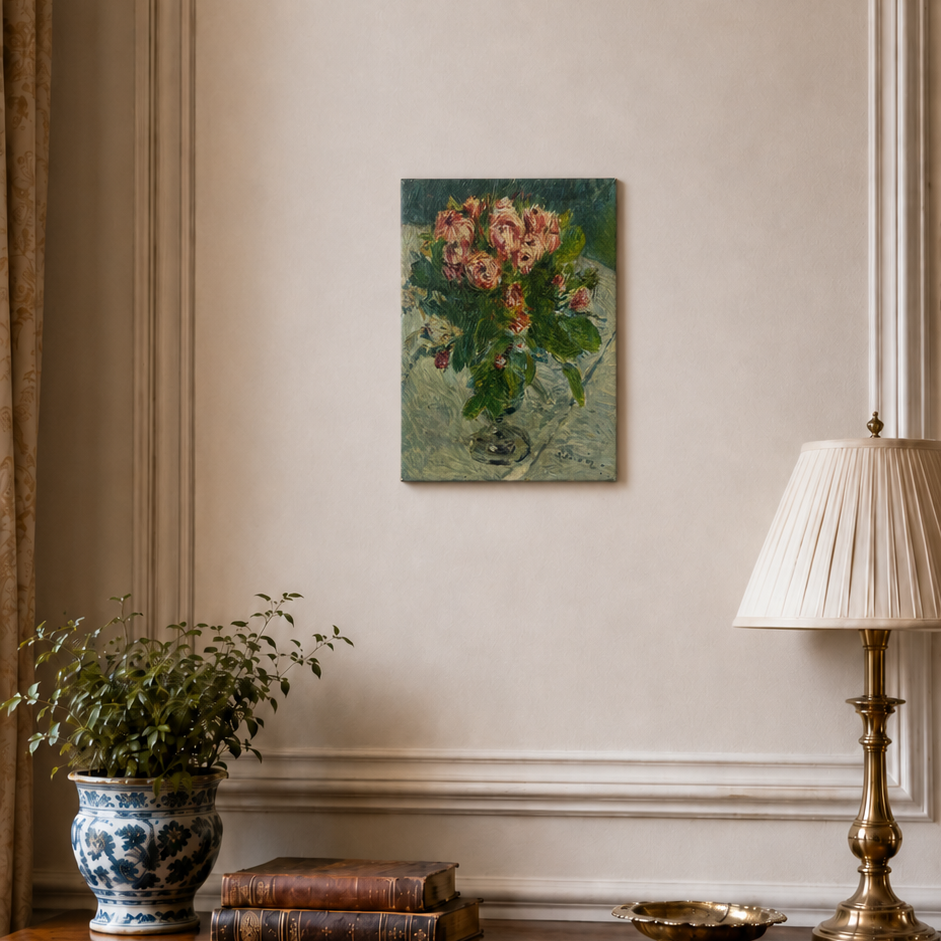 Vintage Renoir Moss Roses 1955 Canvas Reproduction Painting Obpacher Munich