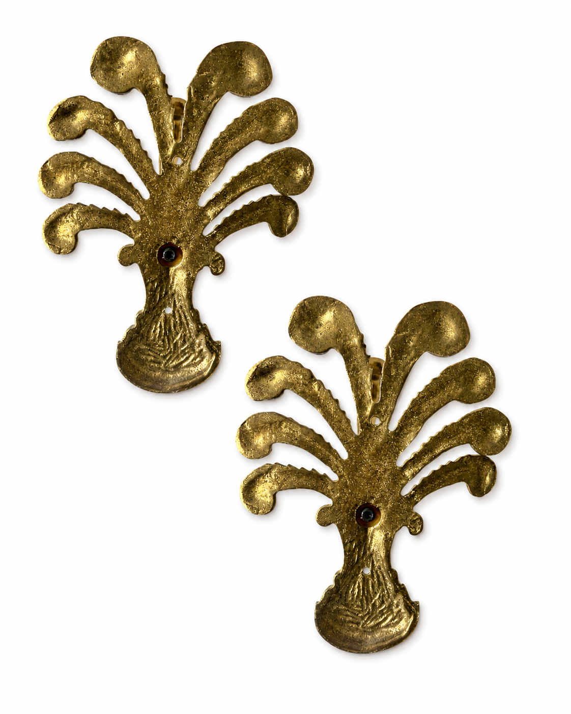 Vintage Set of Two Brass Pineapple Wall Hooks: Ornate Palm Design, Gold Finish