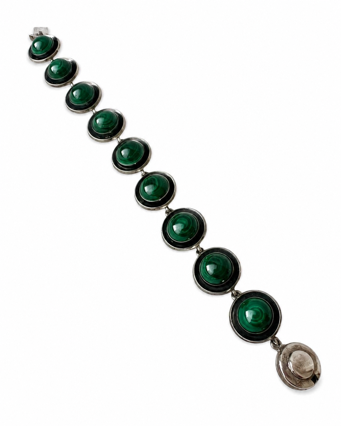 Vintage Malachite Bracelet, Sterling Silver, Danish Modernist, Niels Erik From