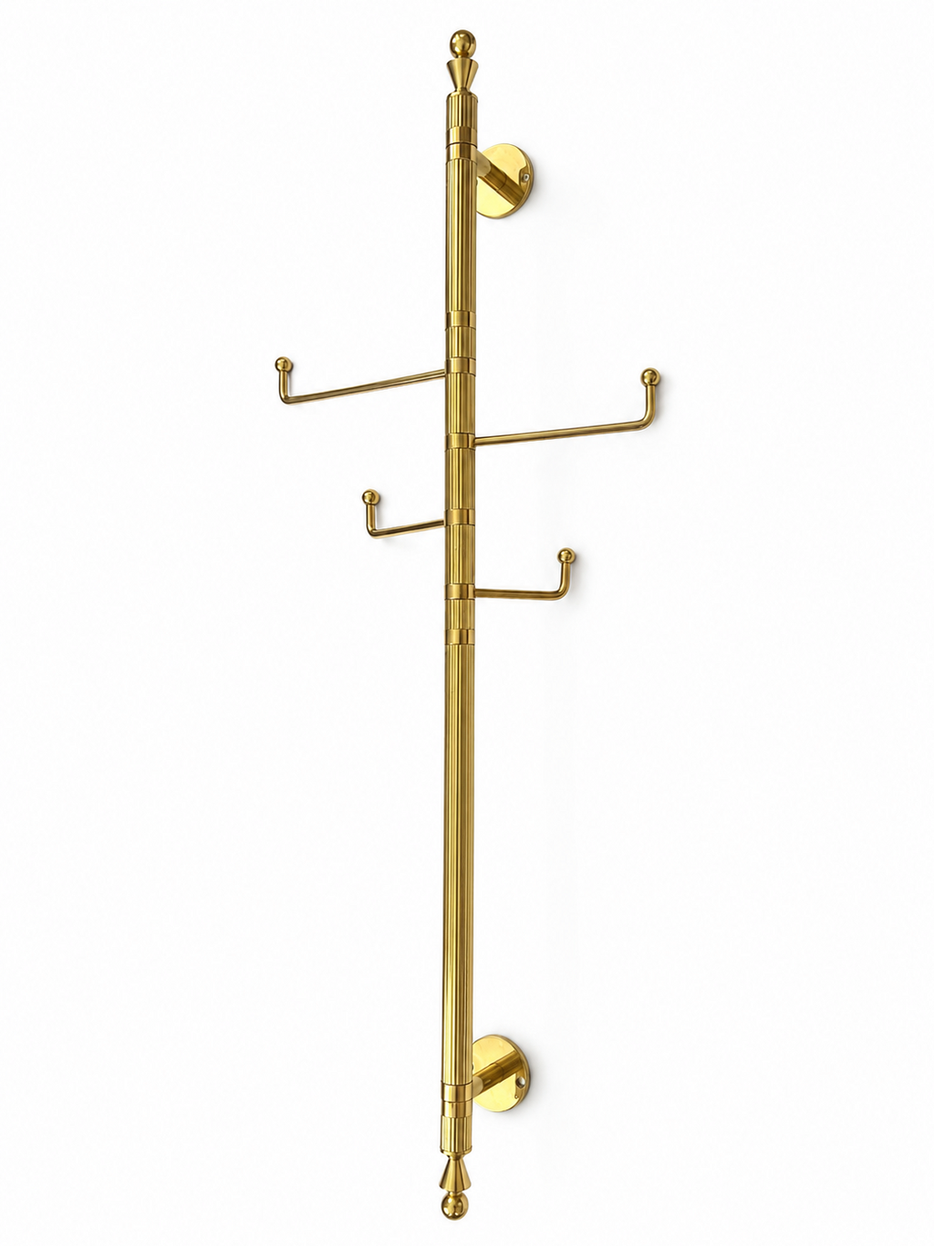 Vintage German Polished Brass Wall Mounted Coat Rack, Mid Century Entryway Hook Rail