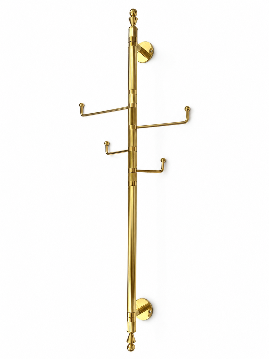 Vintage German Polished Brass Wall Mounted Coat Rack, Mid Century Entryway Hook Rail