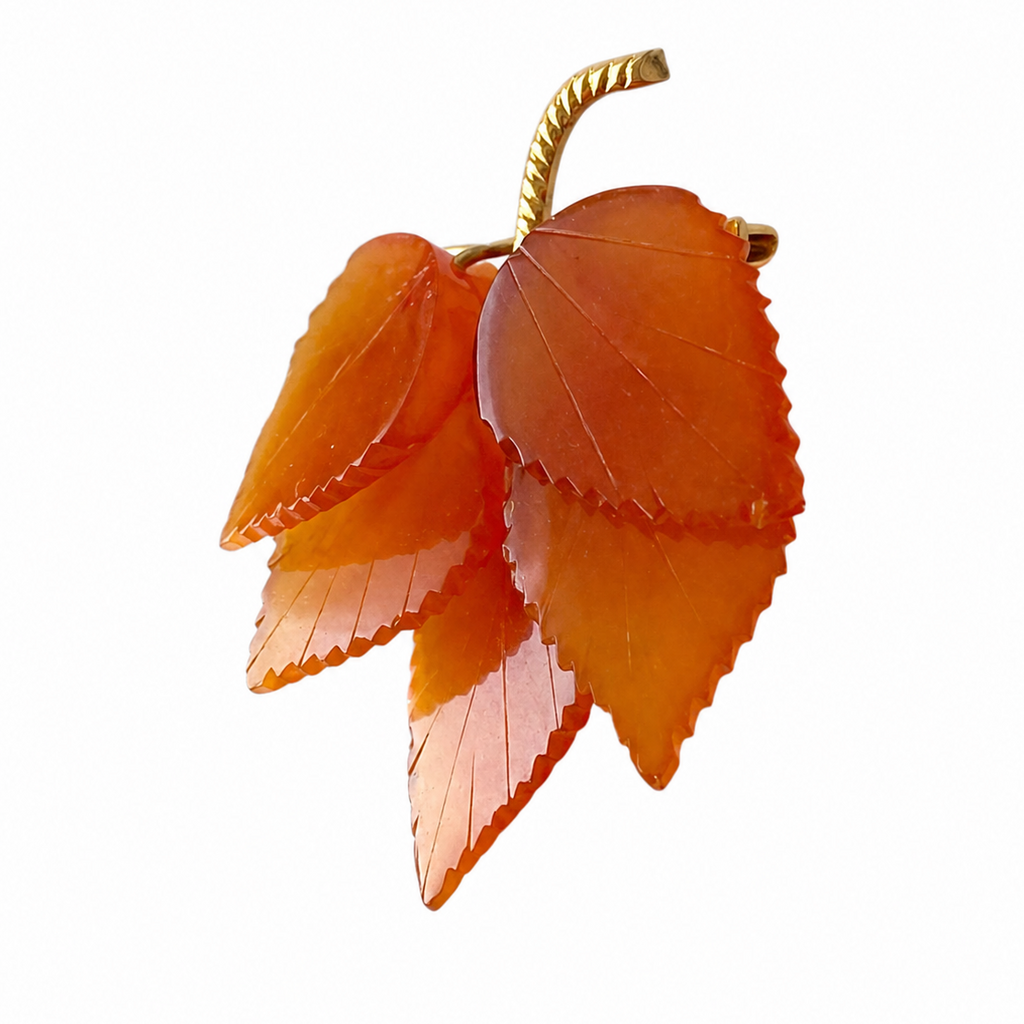Vintage Baltic Amber Leaf Brooch, Kaliningrad Amber Combine 1980s Gold Plated Pin
