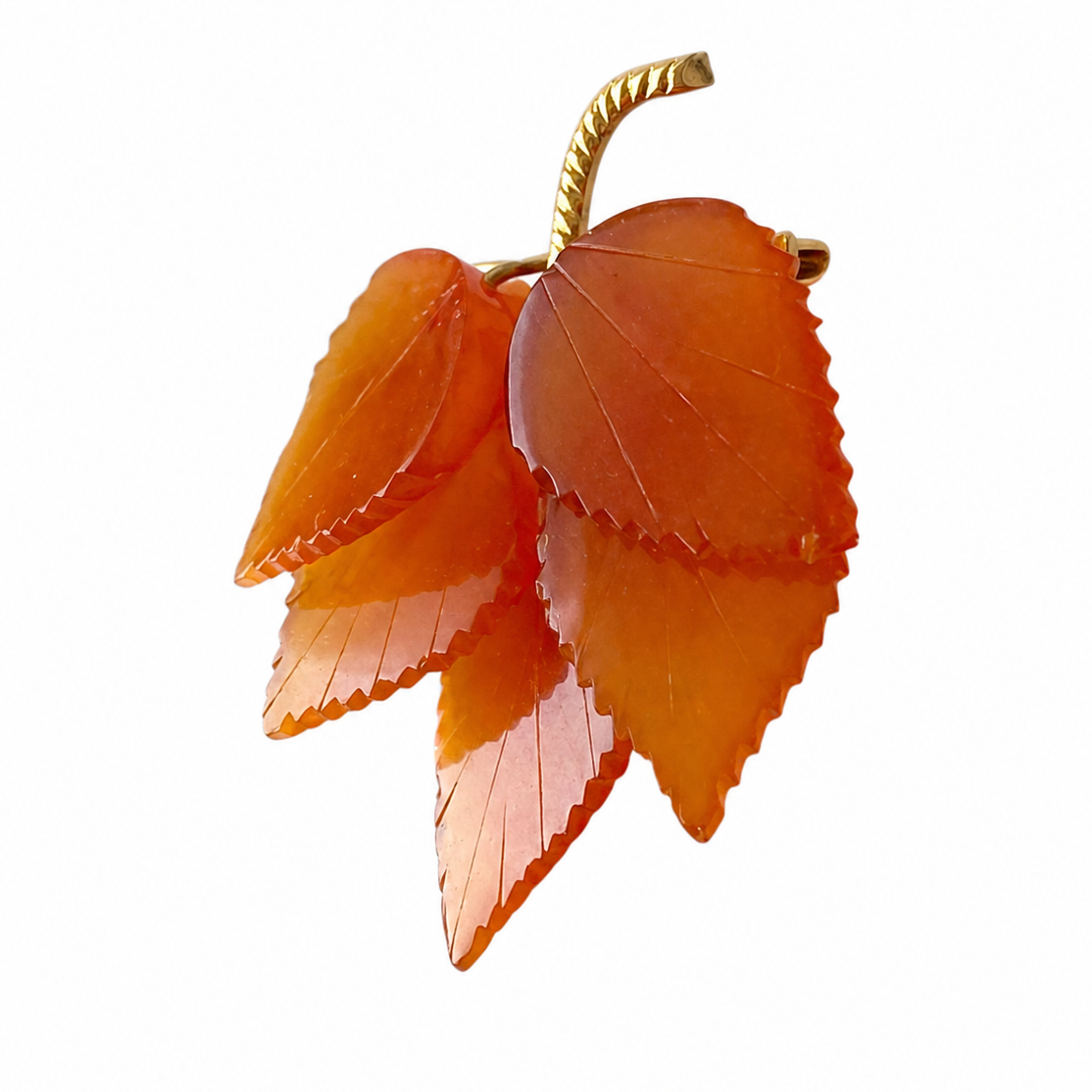 Vintage Baltic Amber Leaf Brooch, Kaliningrad Amber Combine 1980s Gold Plated Pin
