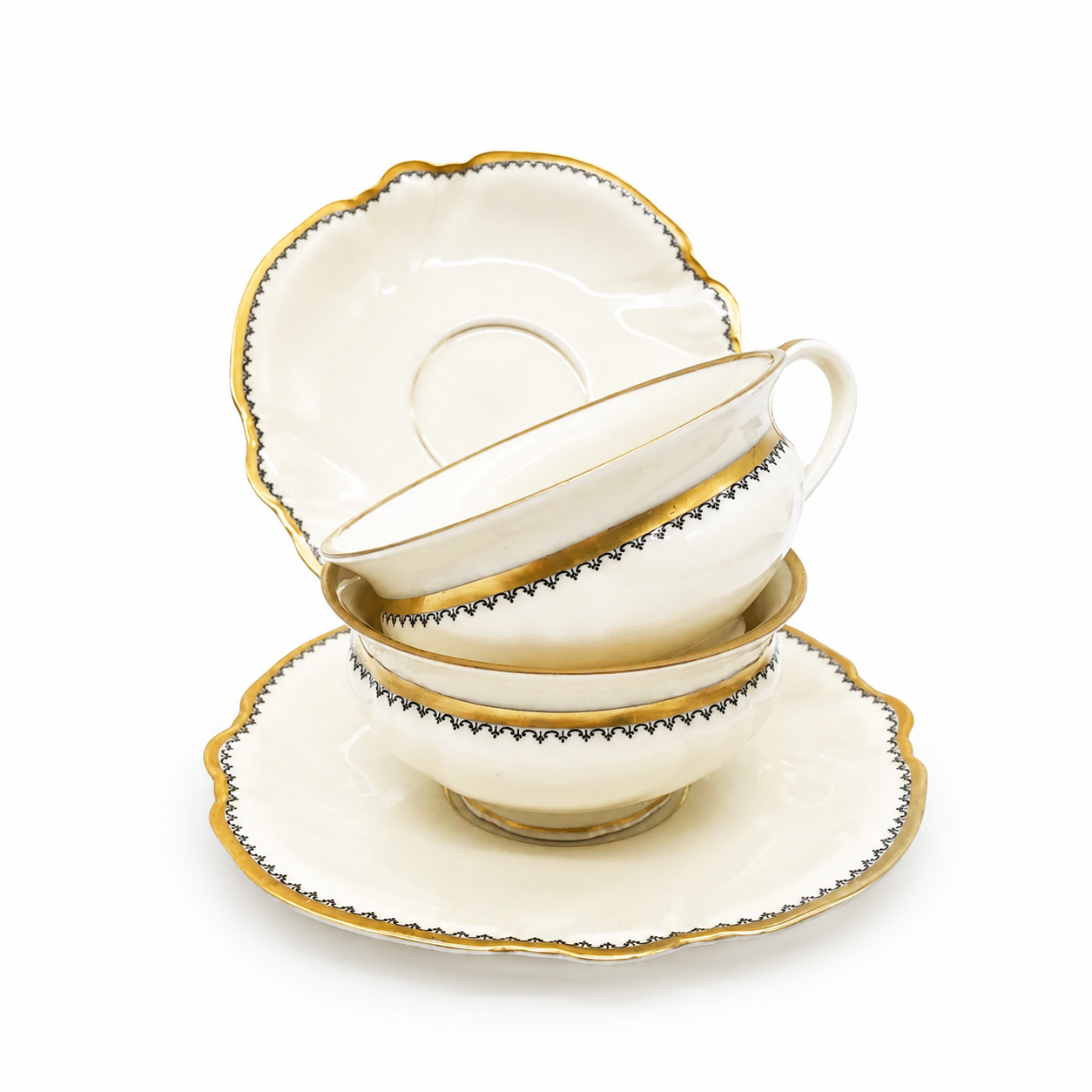 Vintage Rosenthal Viktoria Mocha Cups And Saucers, Set Of 2, Ivory Porcelain, Gold Trim