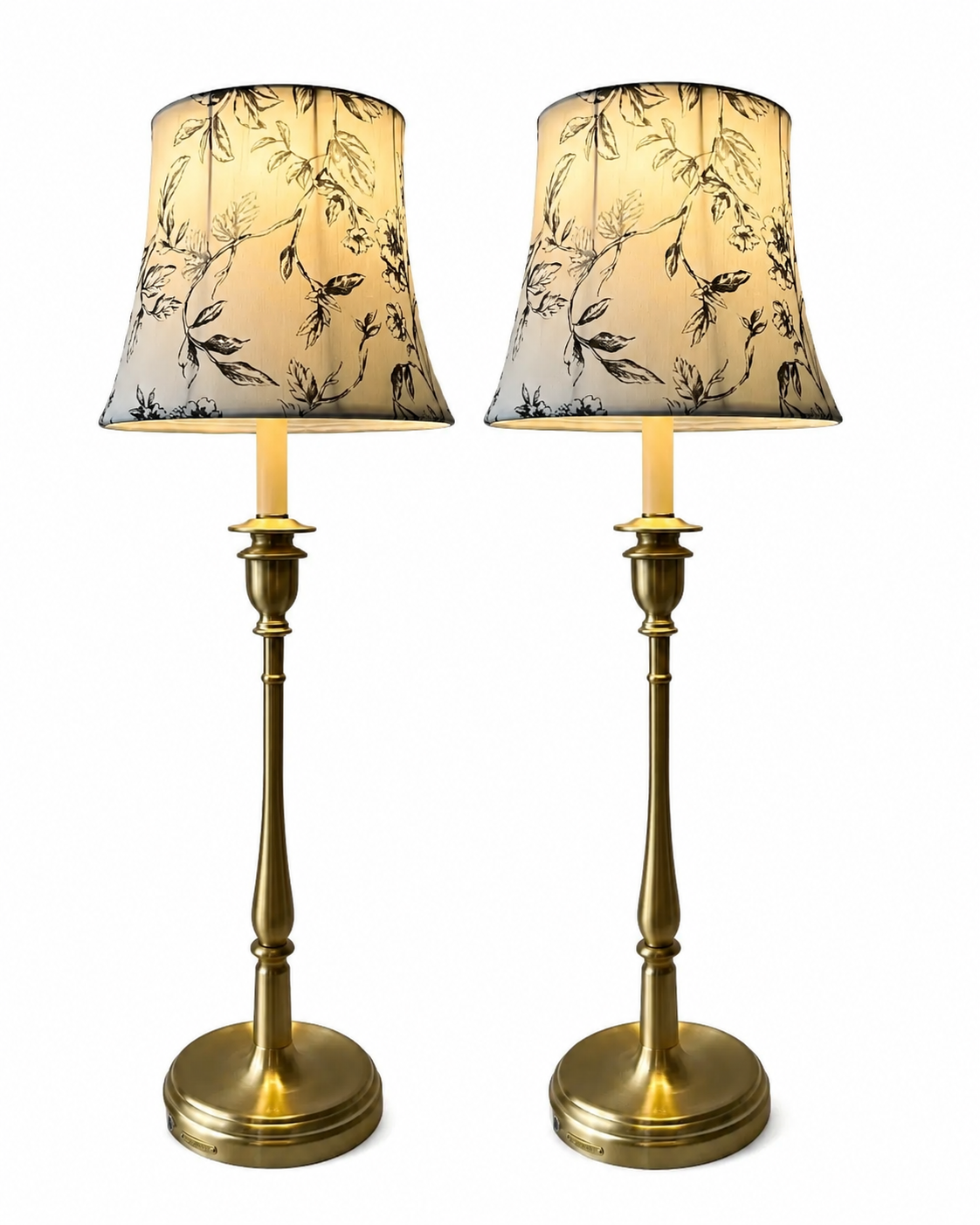Pair Lauren Ralph Lauren Brushed Brass Table Lamps With Floral Fabric Shades