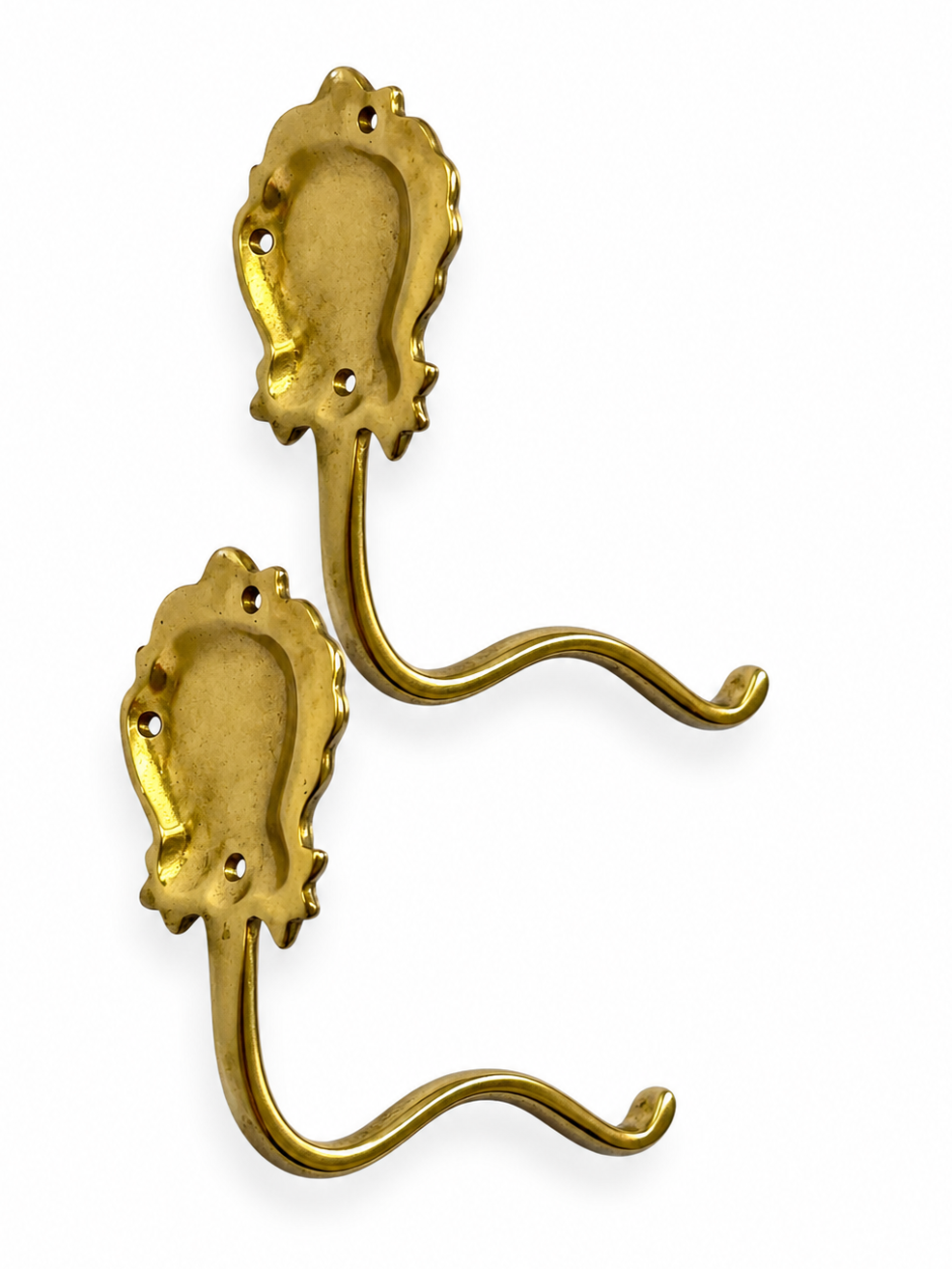 Pair Ornate Brass Wall Hooks, Vintage German Coat Hat Hangers