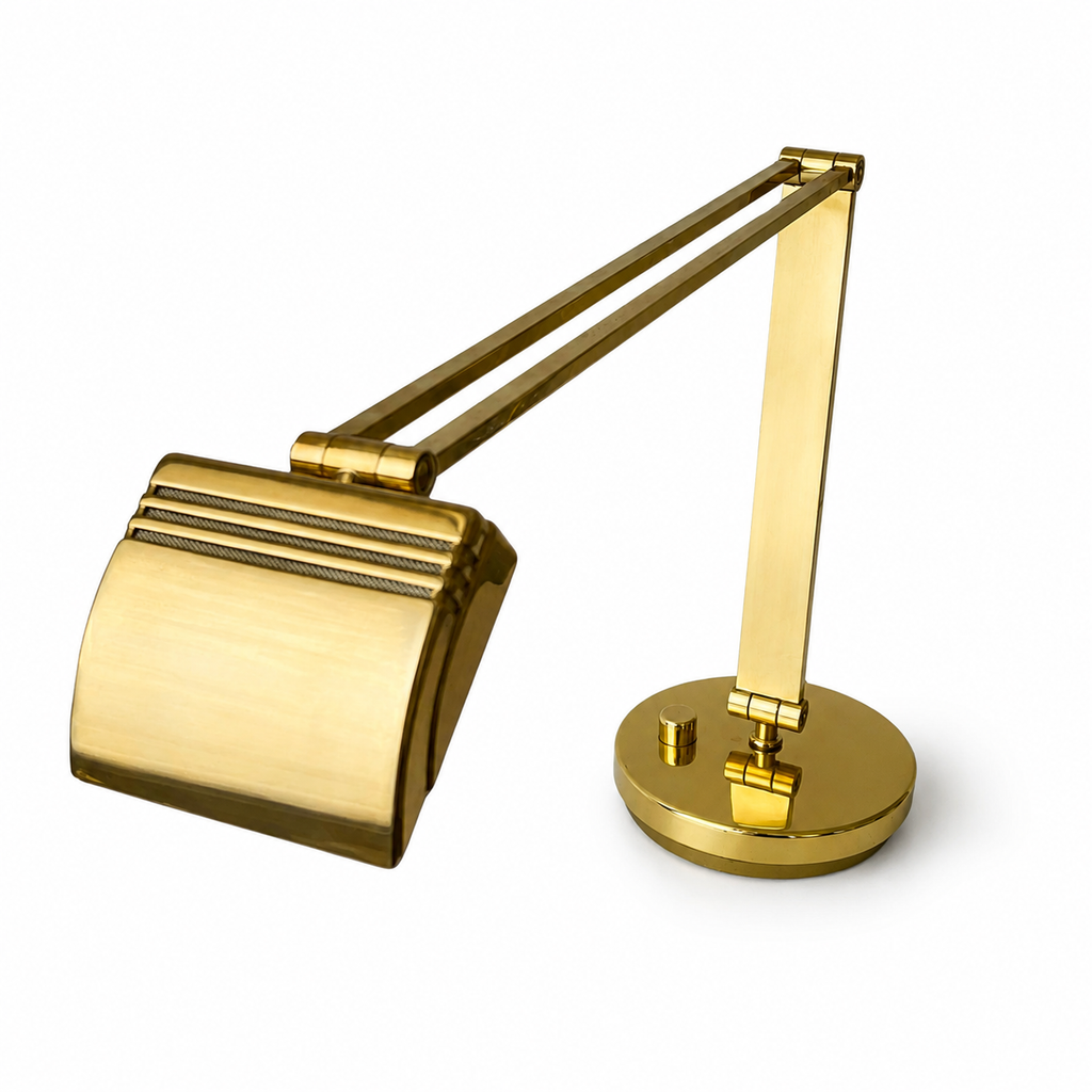 Vintage Hillebrand Brass Desk Lamp, German Adjustable Halogen Architect Lamp, 1970s–1980s