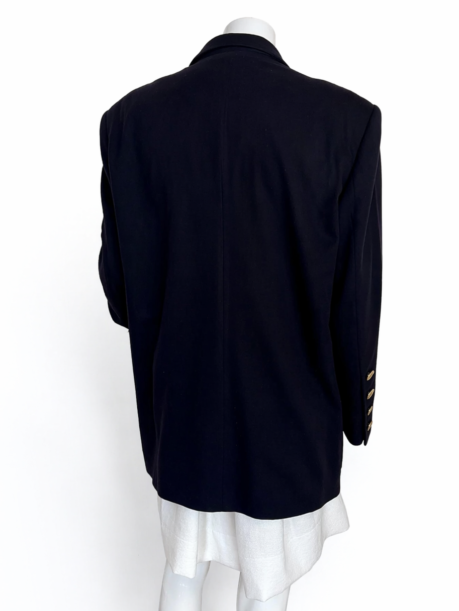 Vintage Escada by Margaretha Ley Navy Blue Blazer – Wool & Cashmere, Double-Breasted, Gold Nautical Buttons.