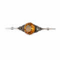 Art Deco Bar Brooch Orange Stone Silver Filigree 1920s Vintage Pin