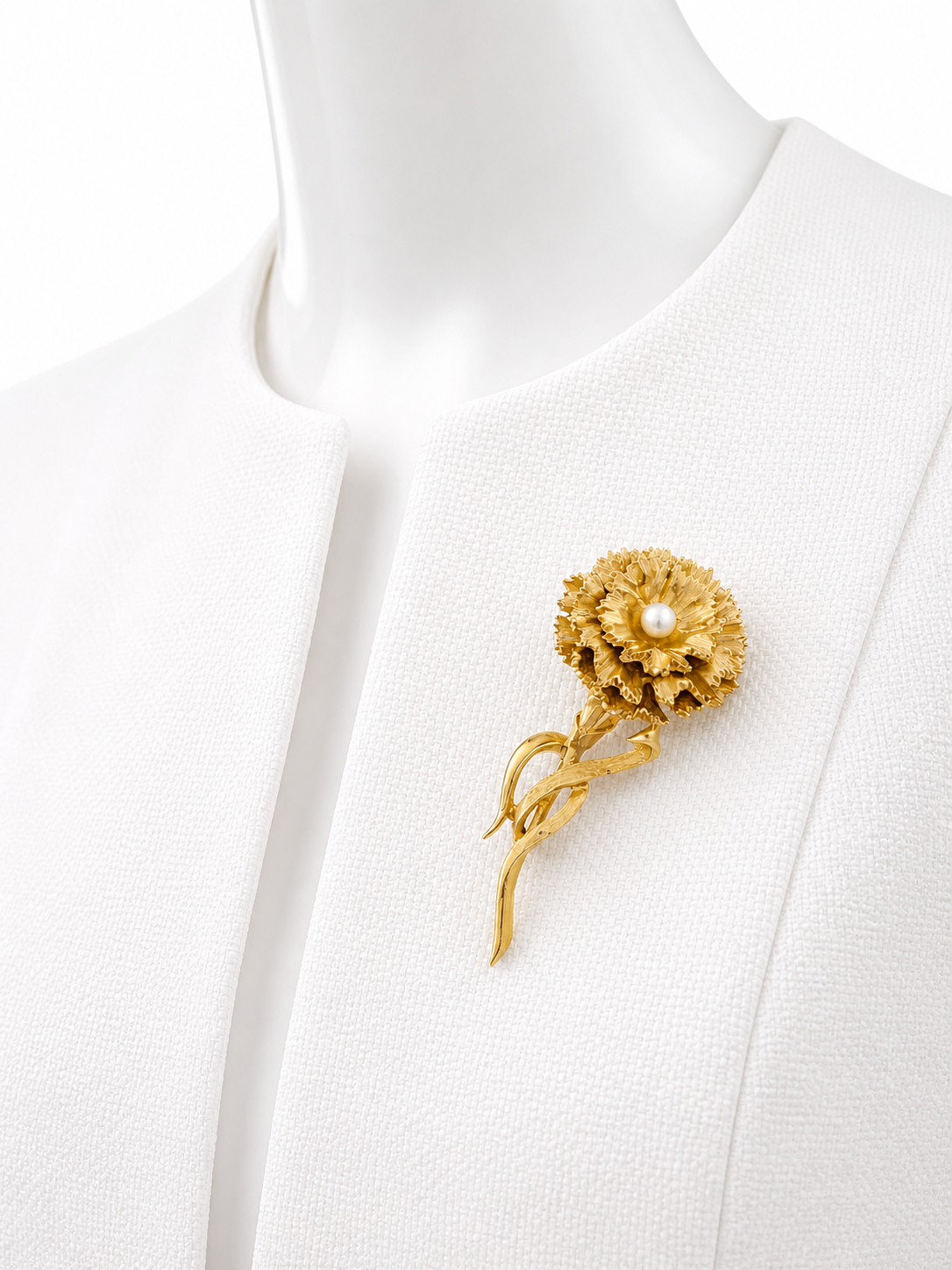 Signed Marcel Boucher Carnation Brooch Flower of the Month Pearl Gold Tone Vintage Floral Pin