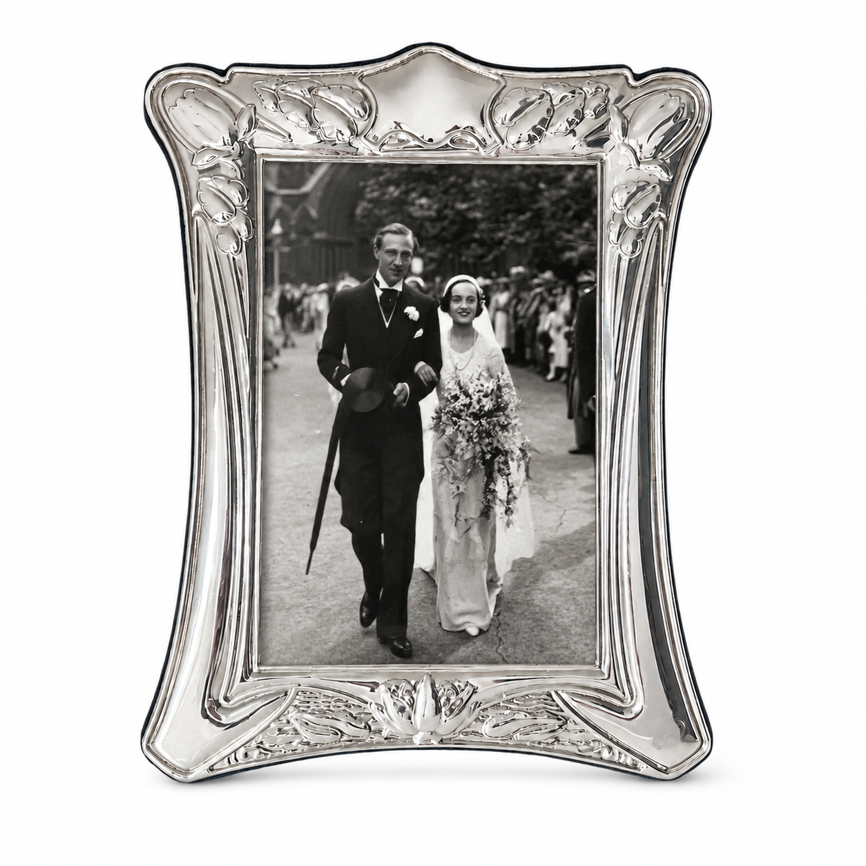 Vintage Carrs Sheffield Sterling Silver Photo Frame, Art Nouveau Floral Design, Original Box