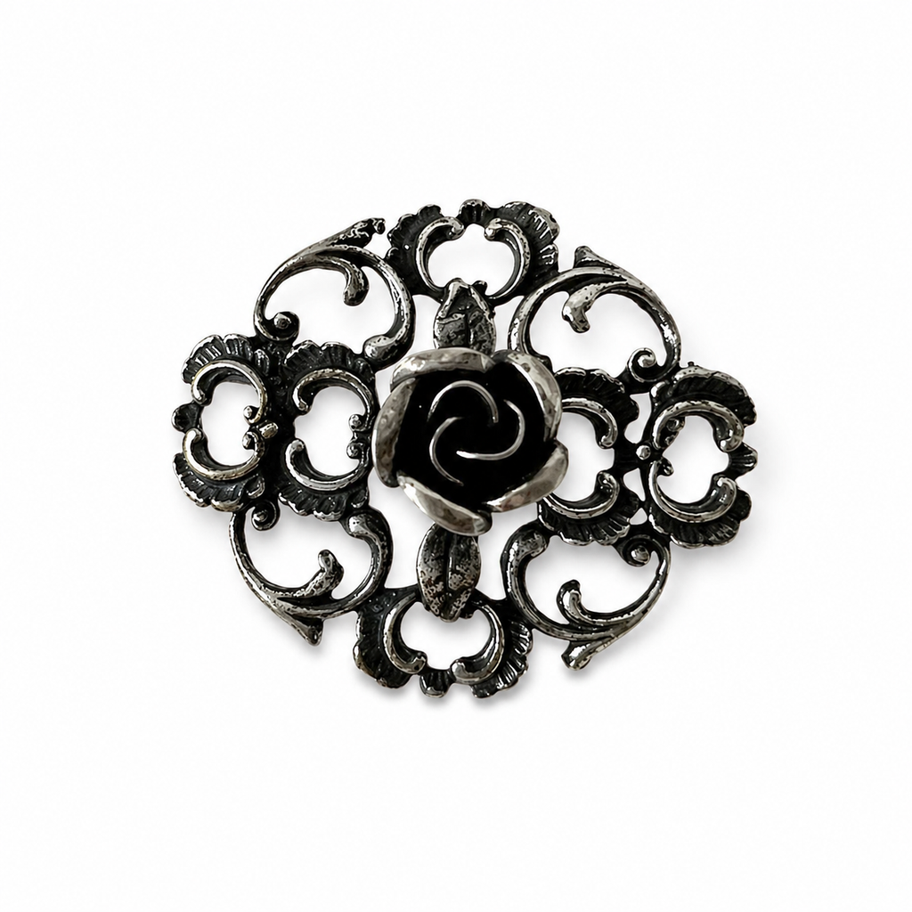 Vintage TEKA Sterling Silver Rose Brooch, 1950s Theodor Klotz 925 German Floral Pin
