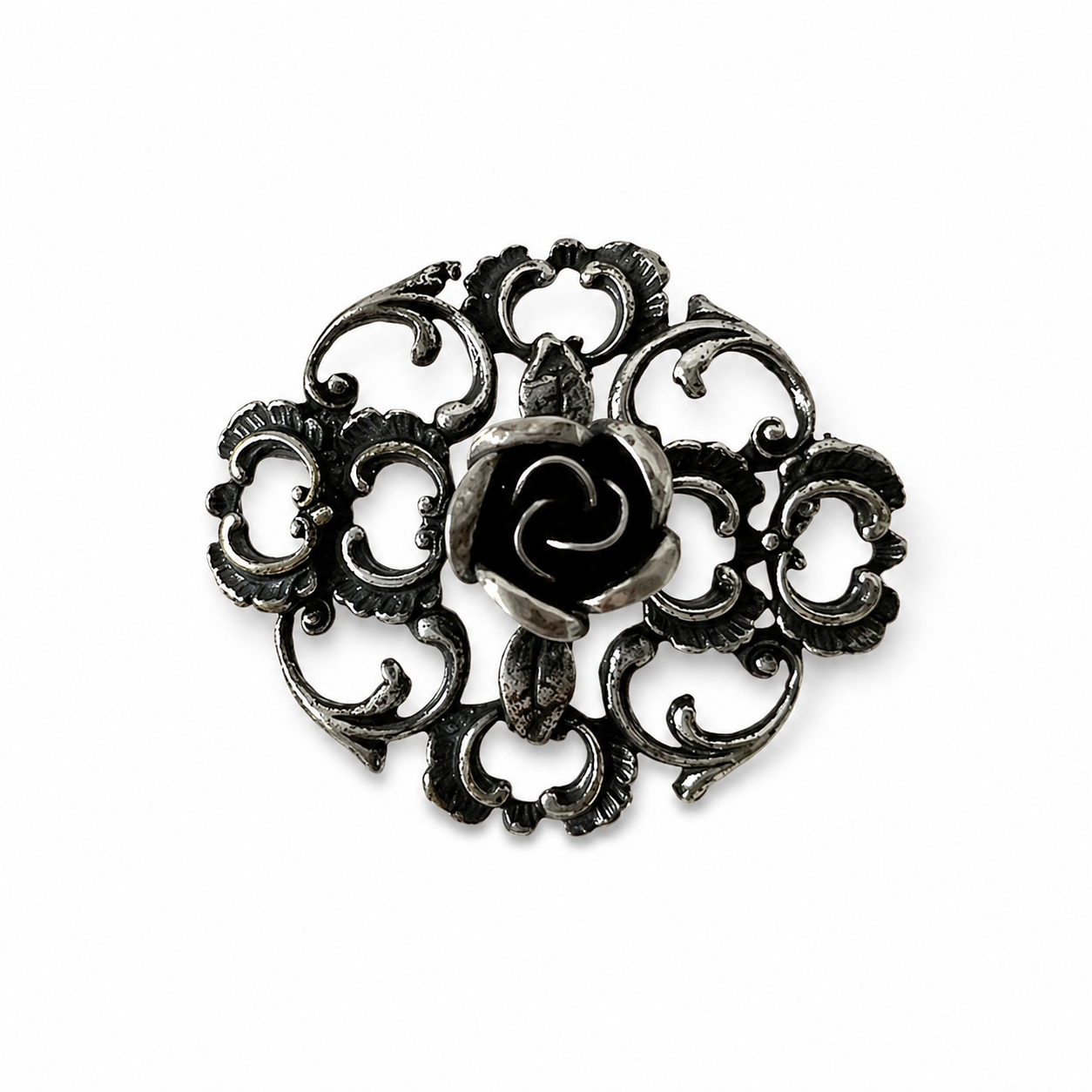 Vintage TEKA Sterling Silver Rose Brooch, 1950s Theodor Klotz 925 German Floral Pin