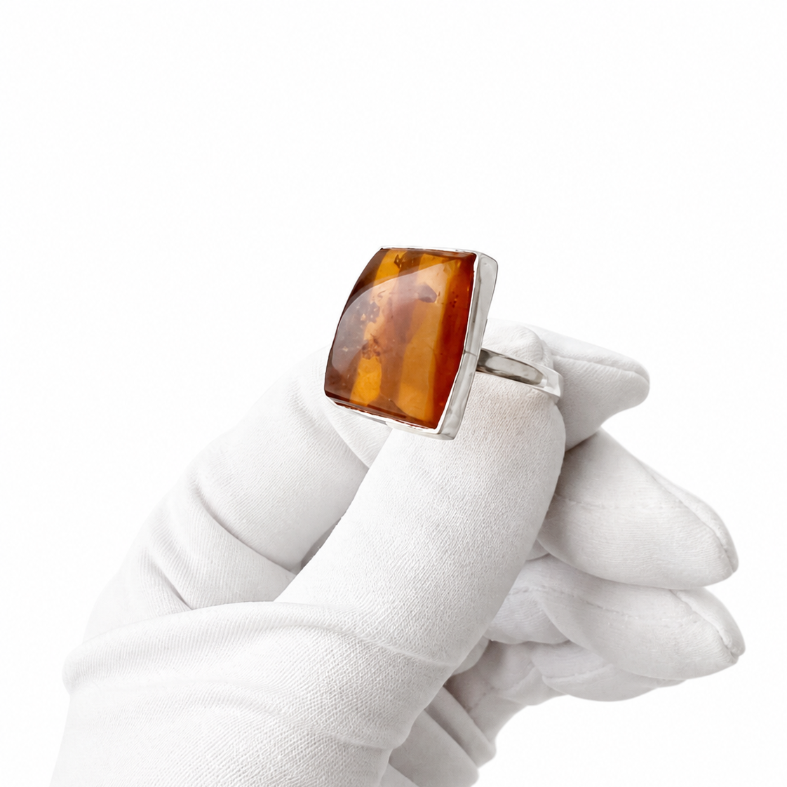 Vintage Baltic Amber Sterling Silver Ring - Honey Hue, UK size Q.