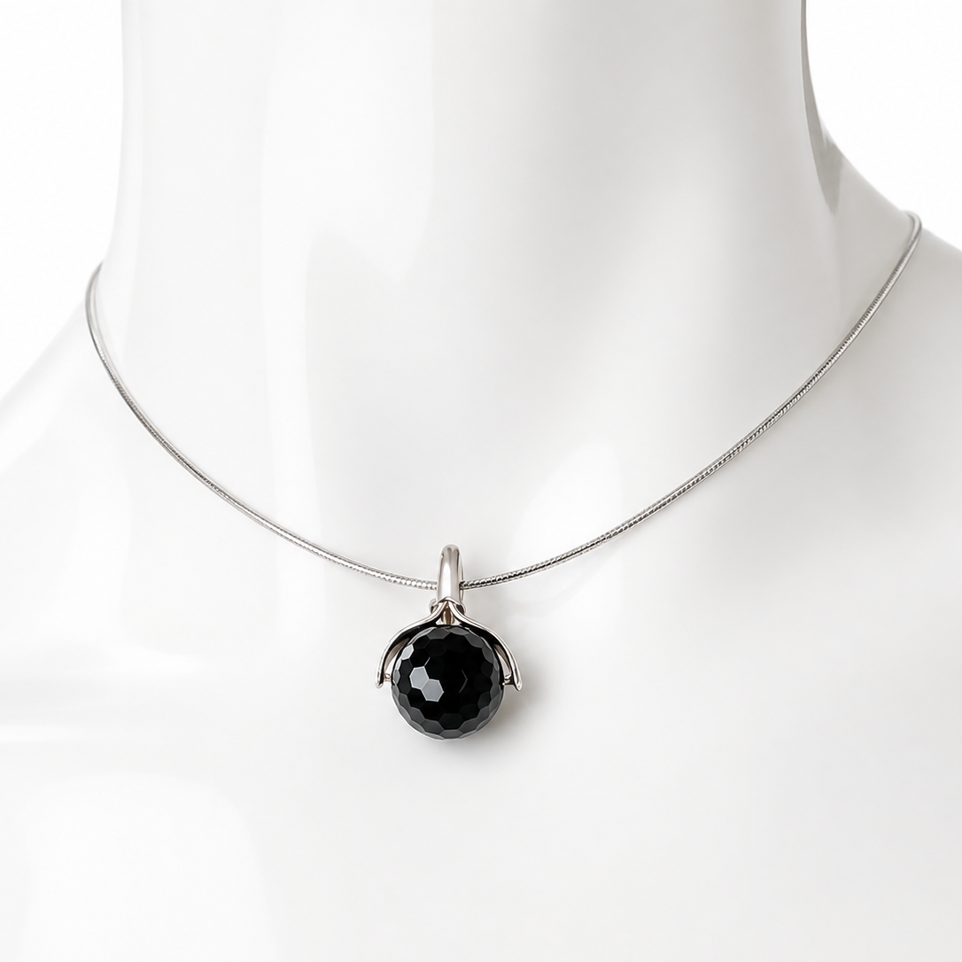 Vintage Sterling Silver 925 Black Onyx Pendant Necklace