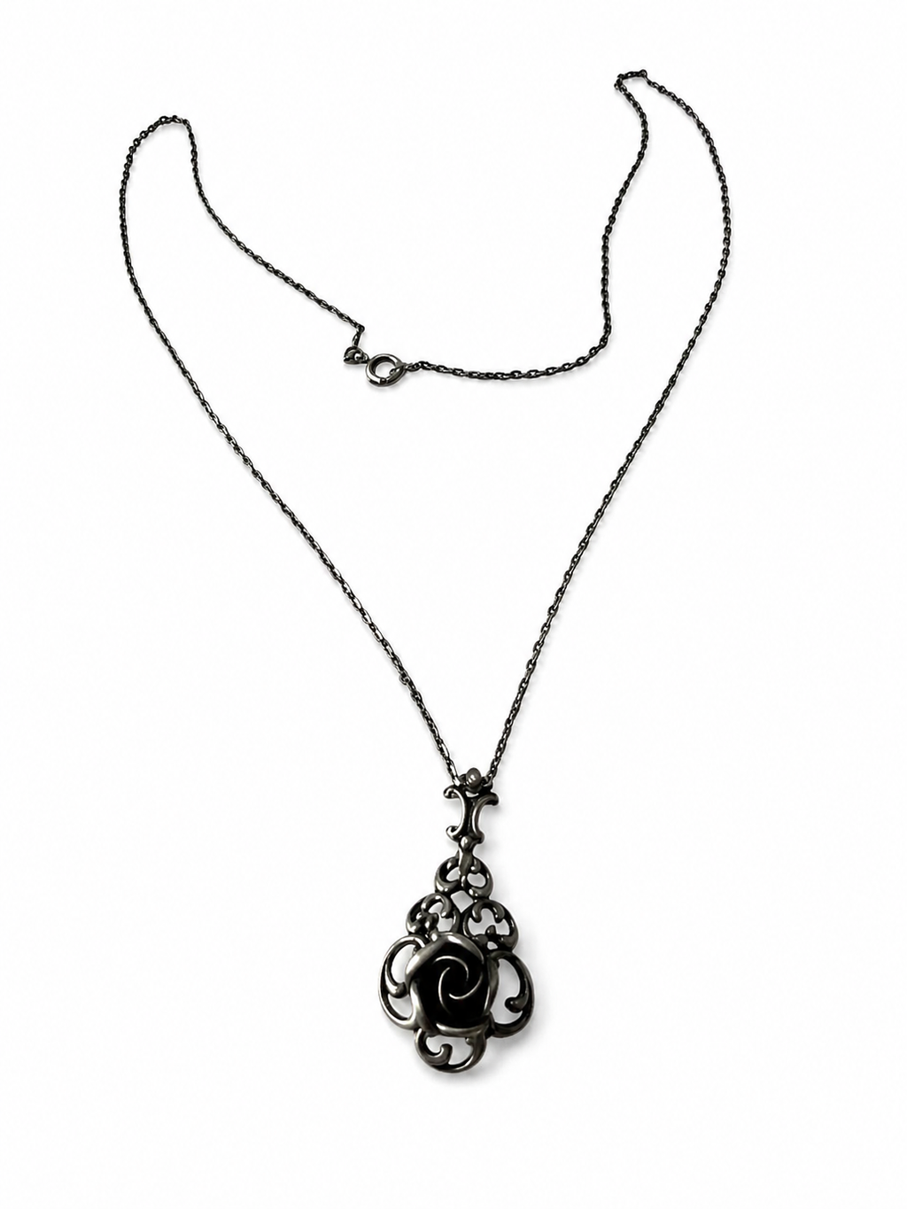 Vintage TEKA Sterling Silver Rose Pendant Necklace, Theodor Klotz German Floral Necklace