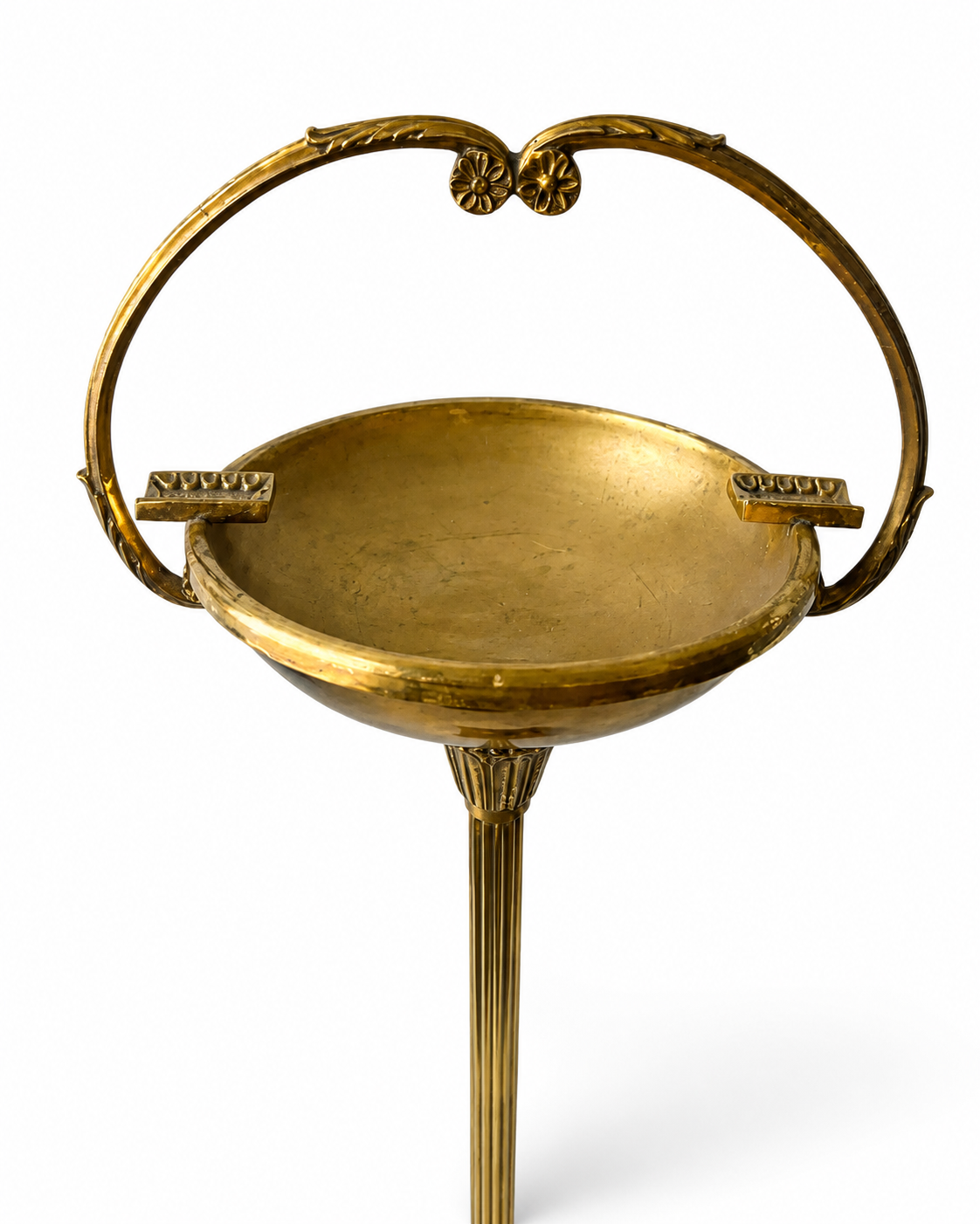 Vintage Brass Floor Ashtray. Art Deco Lion Paw Pedestal