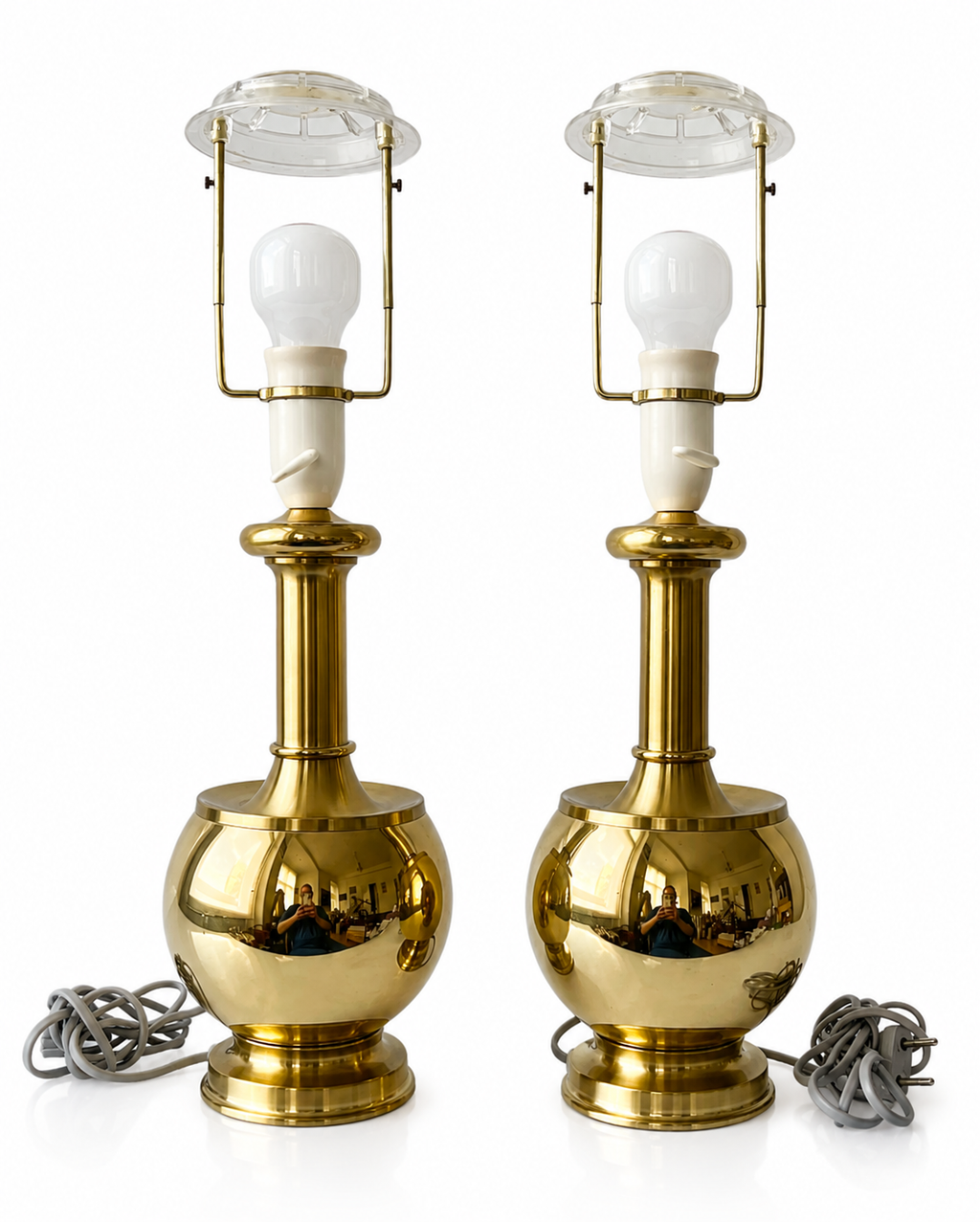 Vintage Pair of ABO Randers  Brass Bubble Lamps, 1970s.